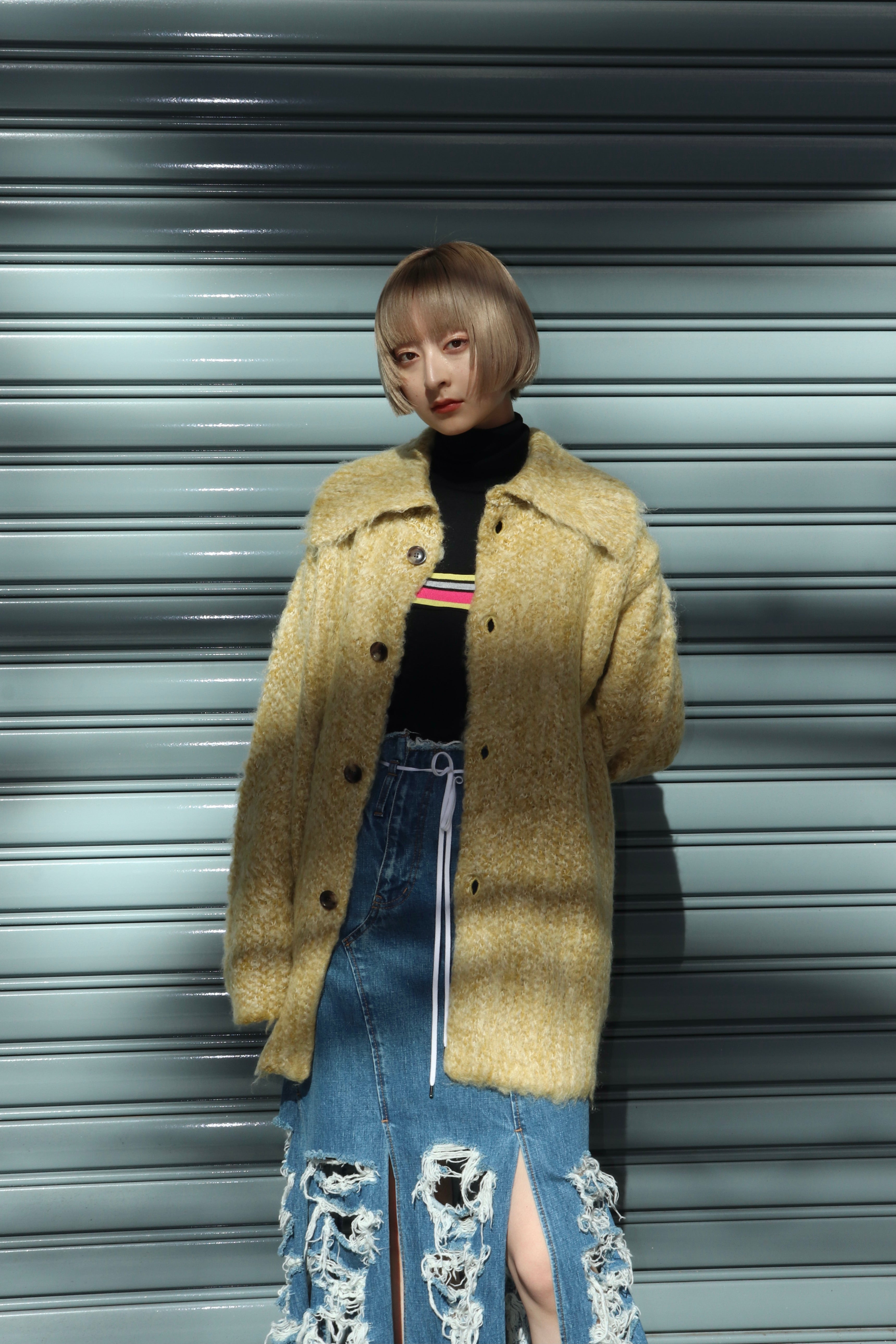 Perverze Teddy knit Coat グレー