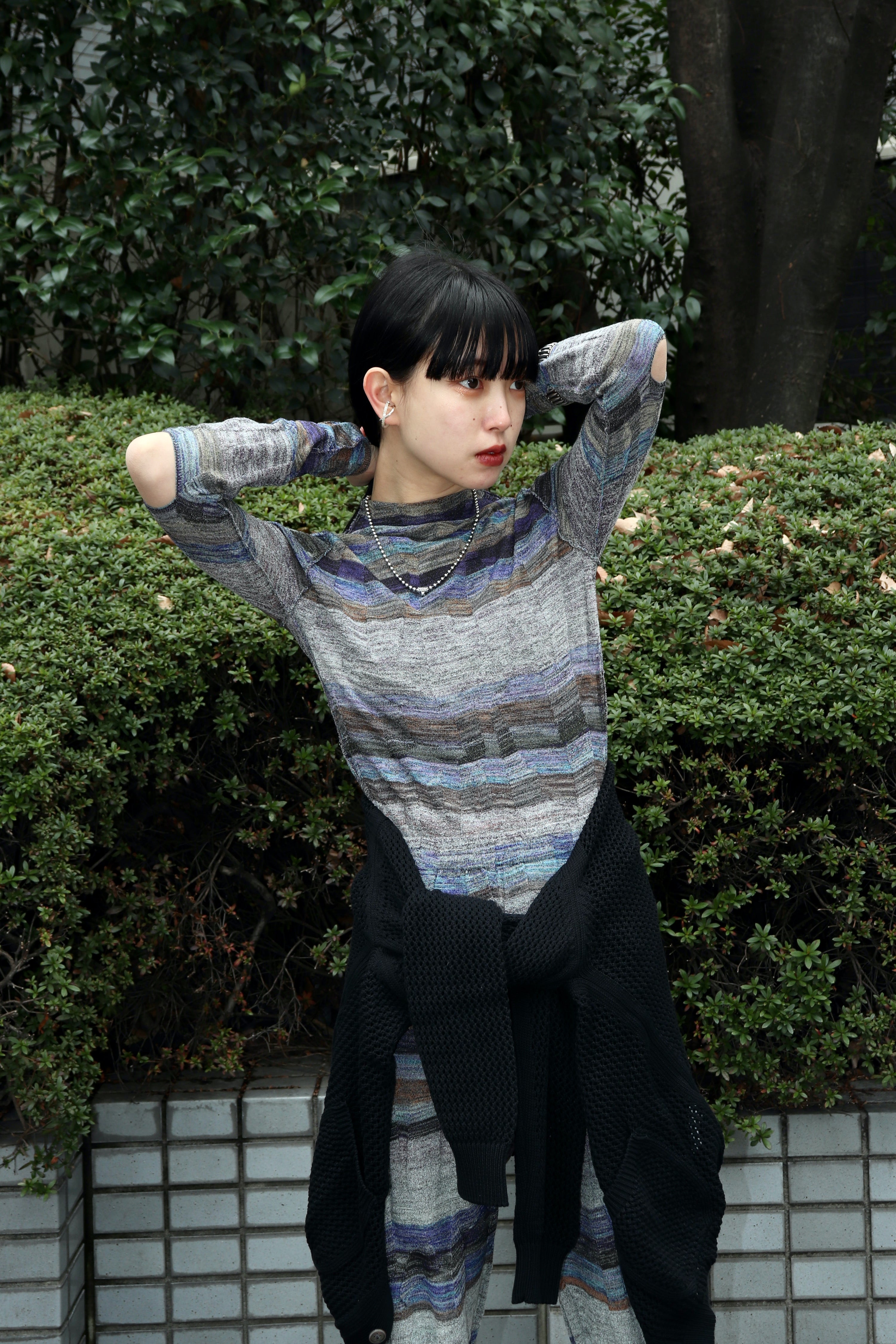 Wave Border Droopy Knit ホワイト
