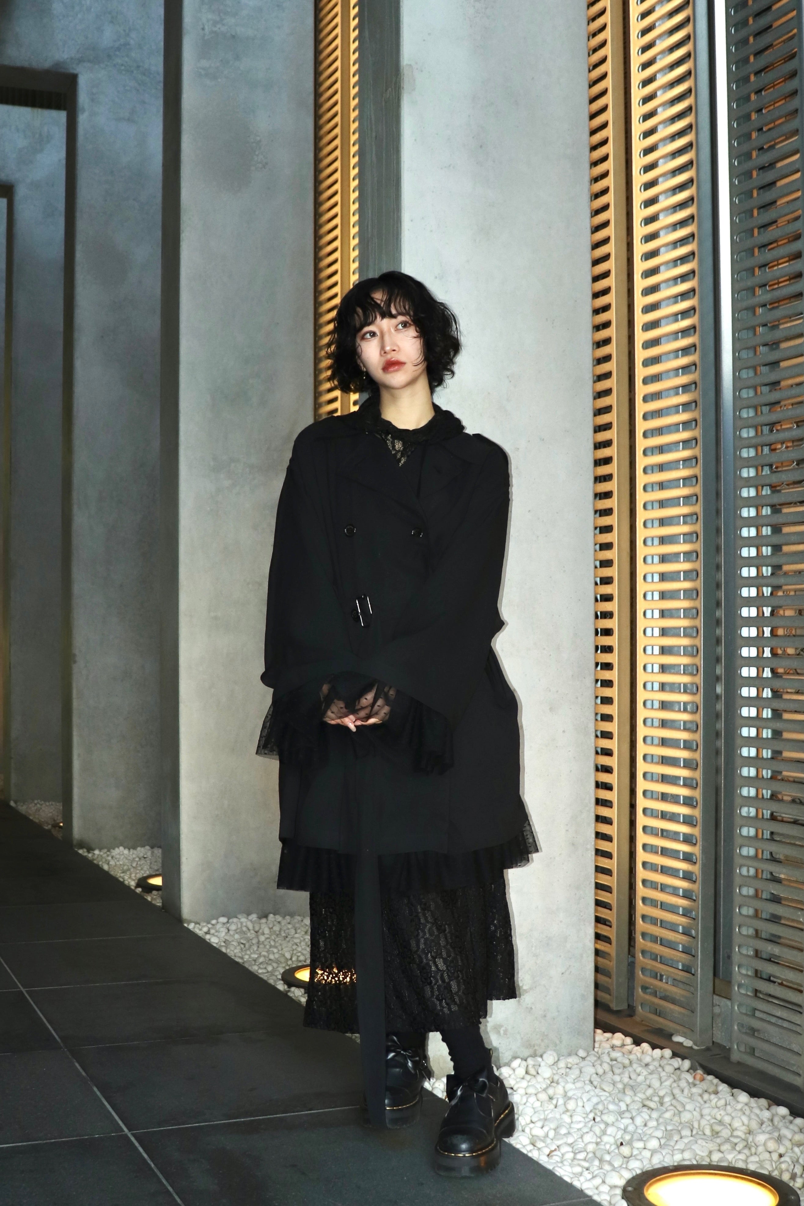 BELPER(ベルパー)のTULE LAYER TRENCH COAT BLACK(コート)の通販 BELPER(ベルパー)のTULE LAYER TRENCH COAT BLACK(コート)の通販