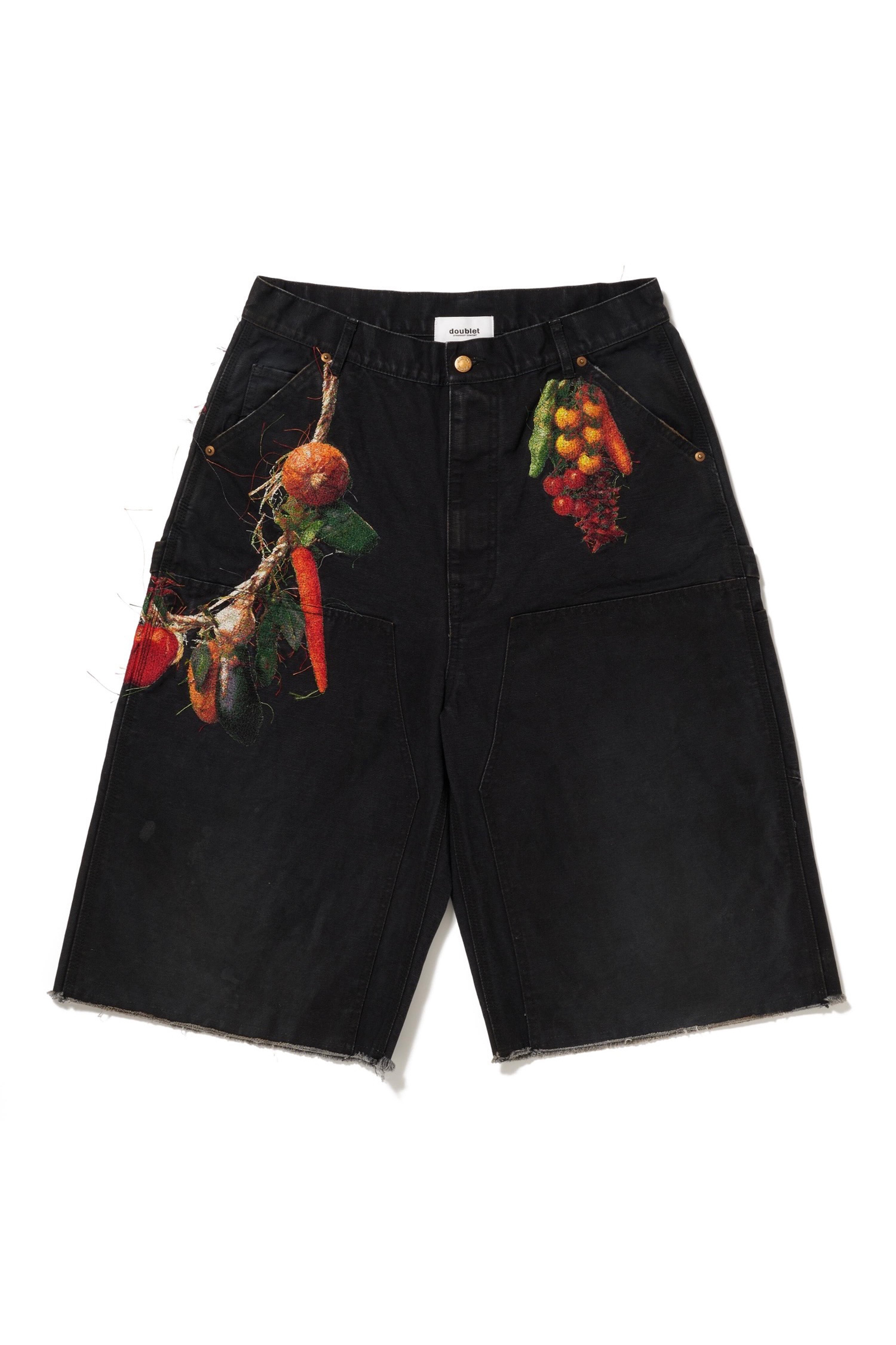 4/20まで期間限定 ダブレットEMBROIDERY CUT-OFF PANTS doublet(ダブレット)のVEGETABLE EMBROIDERY CUT-OFF PANTS BLACKの