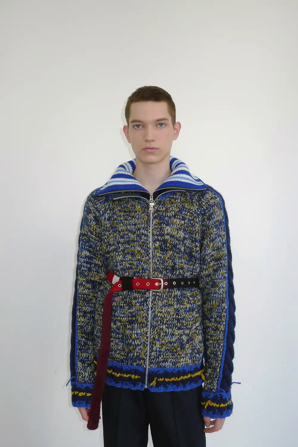 fluss hand knit track jacket(NAVY MIX)