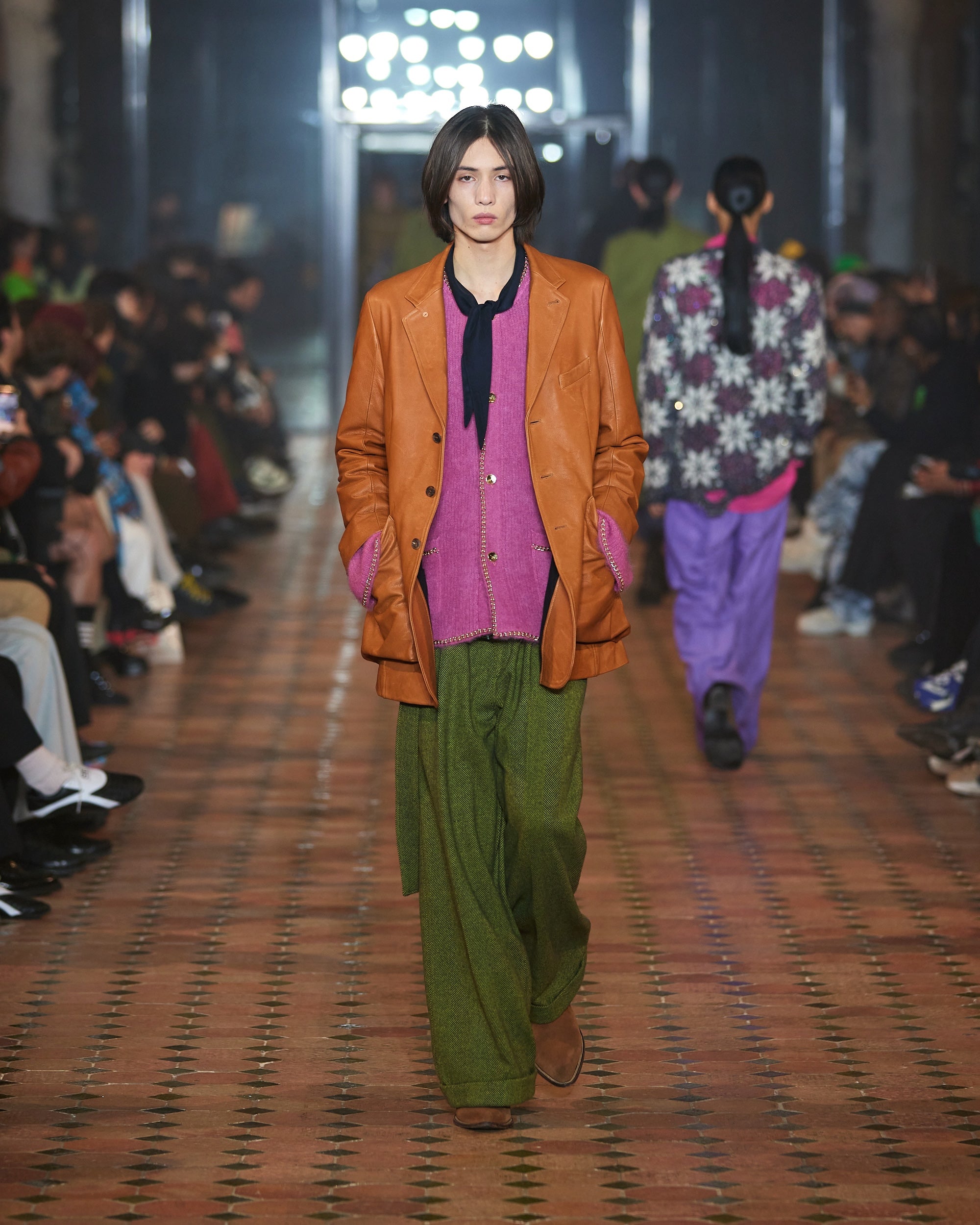 BED J.W. FORD / Herring Bone Wool Wide Pants/1/ウール/GRN/24AW-B-PT09 BED J.W. FORD(ベッドフォード)のHerring Bone Wool Wide Pantsの通販