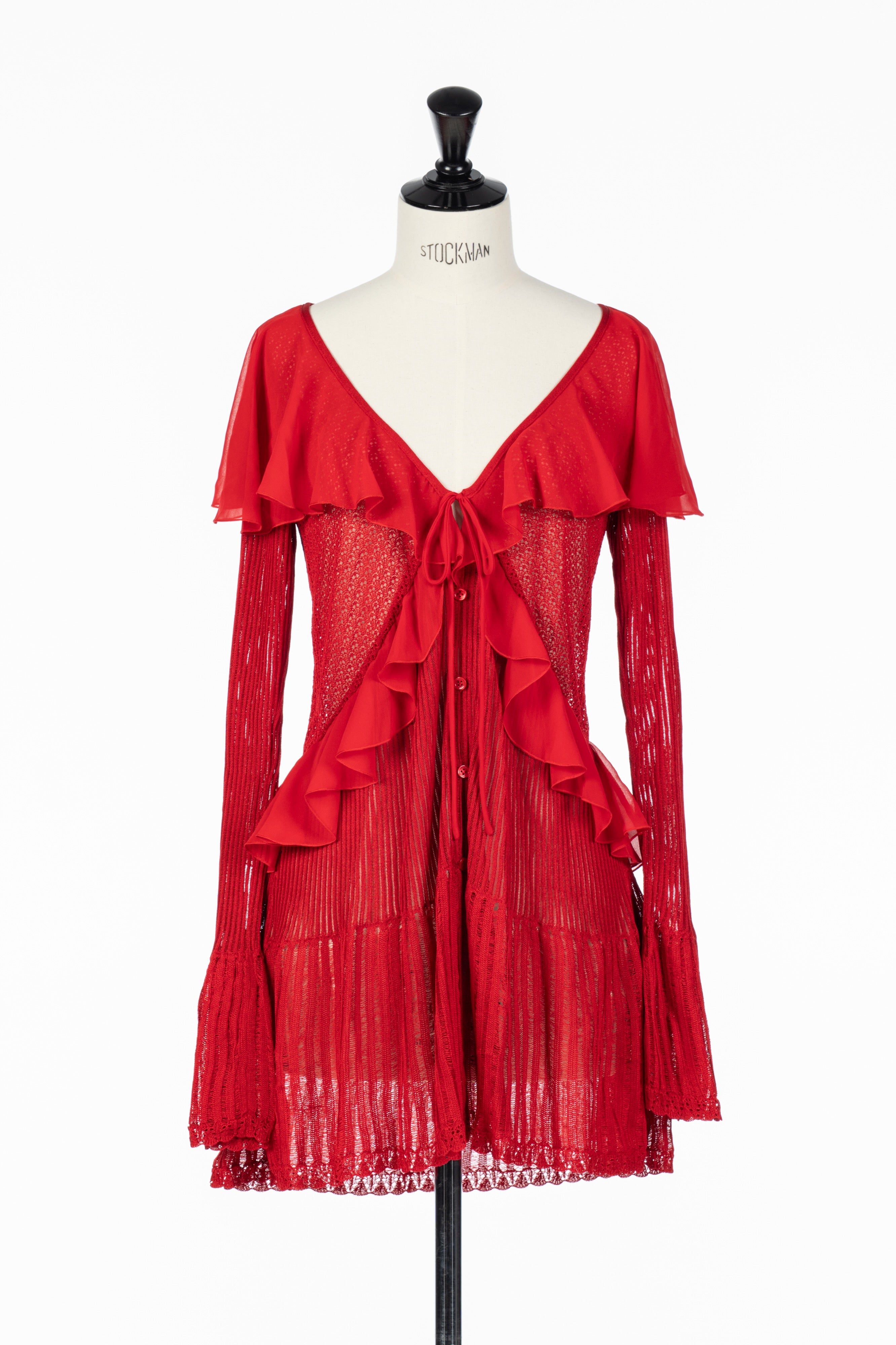 FETICO(フェティコ)のLACE KNIT LONGLINE CARDIGAN REDの通販｜PALETTE