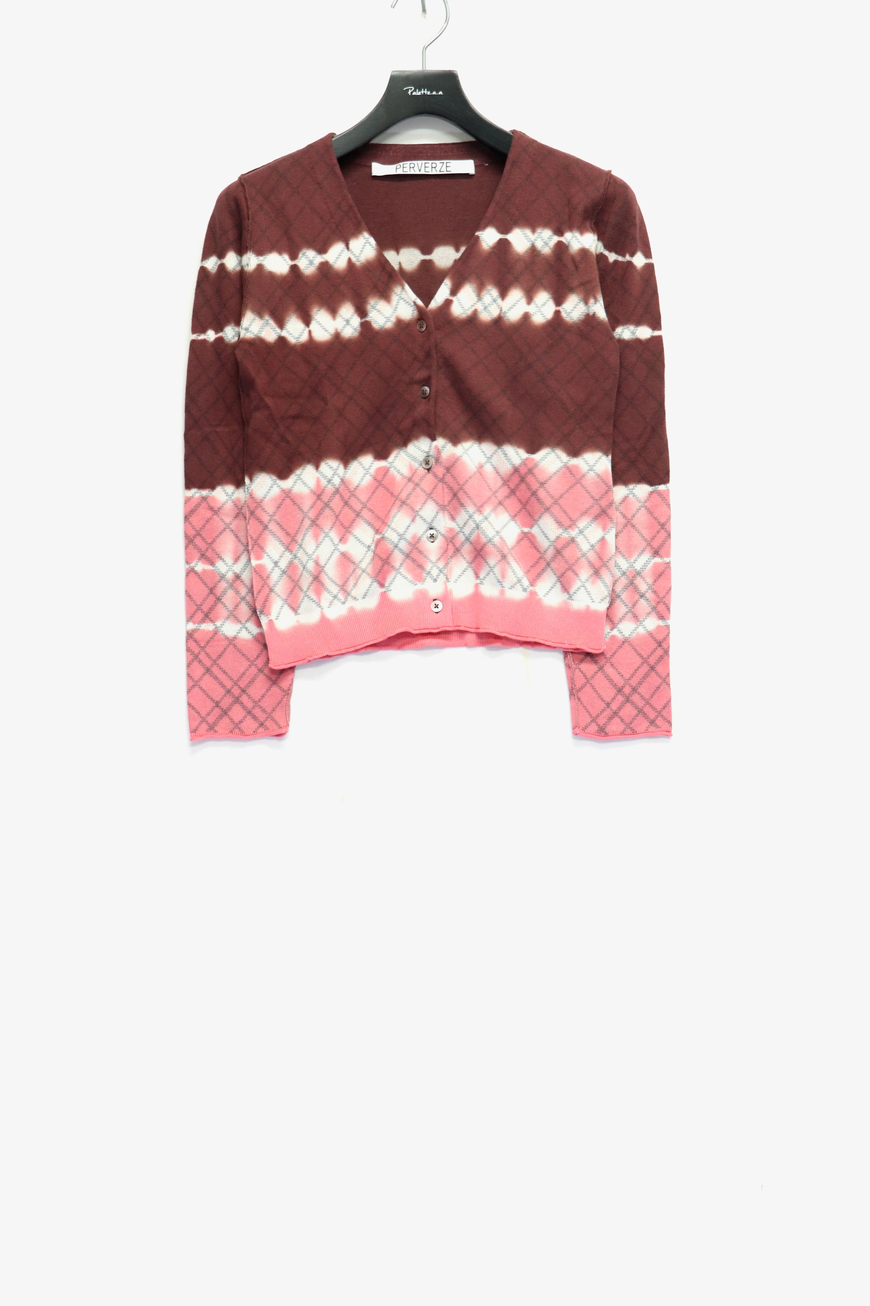 PERVERZE(パーバーズ)のDip-dye Check Knit Cardigan Redの通販