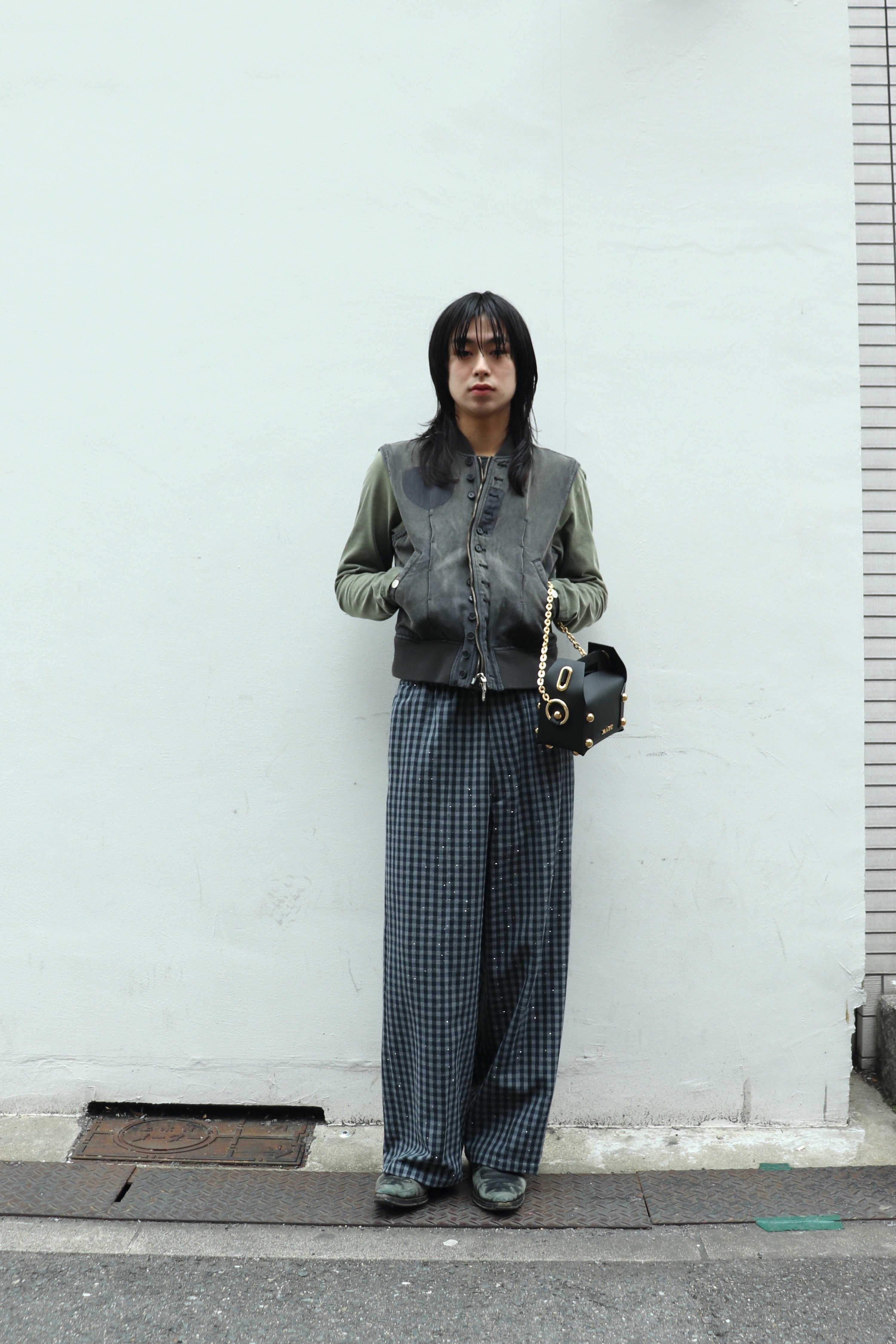 トップス MASU SPARKLING PLAID WIDE EASY PANTS MASU(エムエーエスユー)のSPARKLING PLAID WIDE EASY PANTS BLACKの