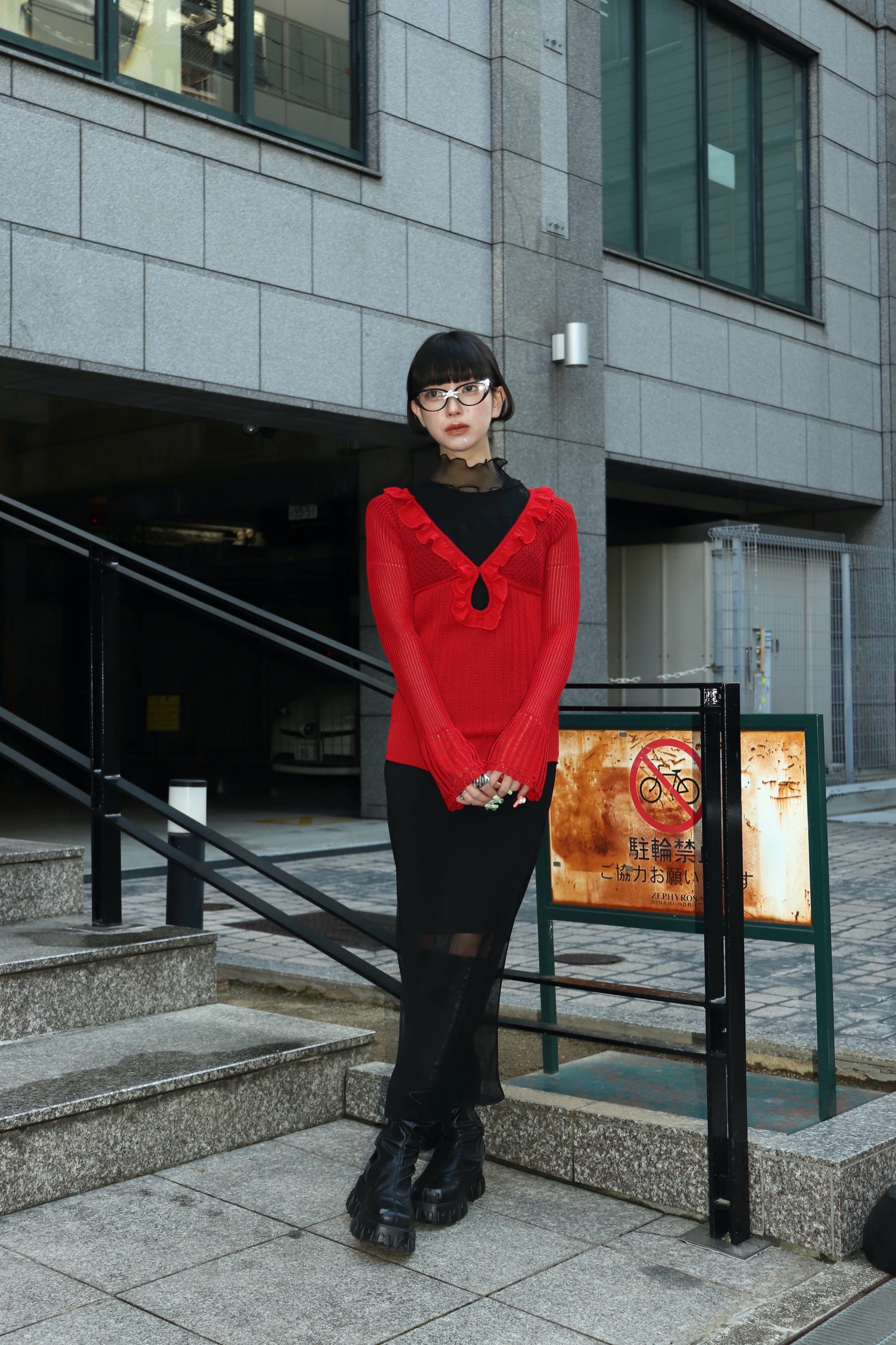 FETICO(フェティコ)のLACE KNIT CUT-OUT BODYSUIT REDの通販｜PALETTE