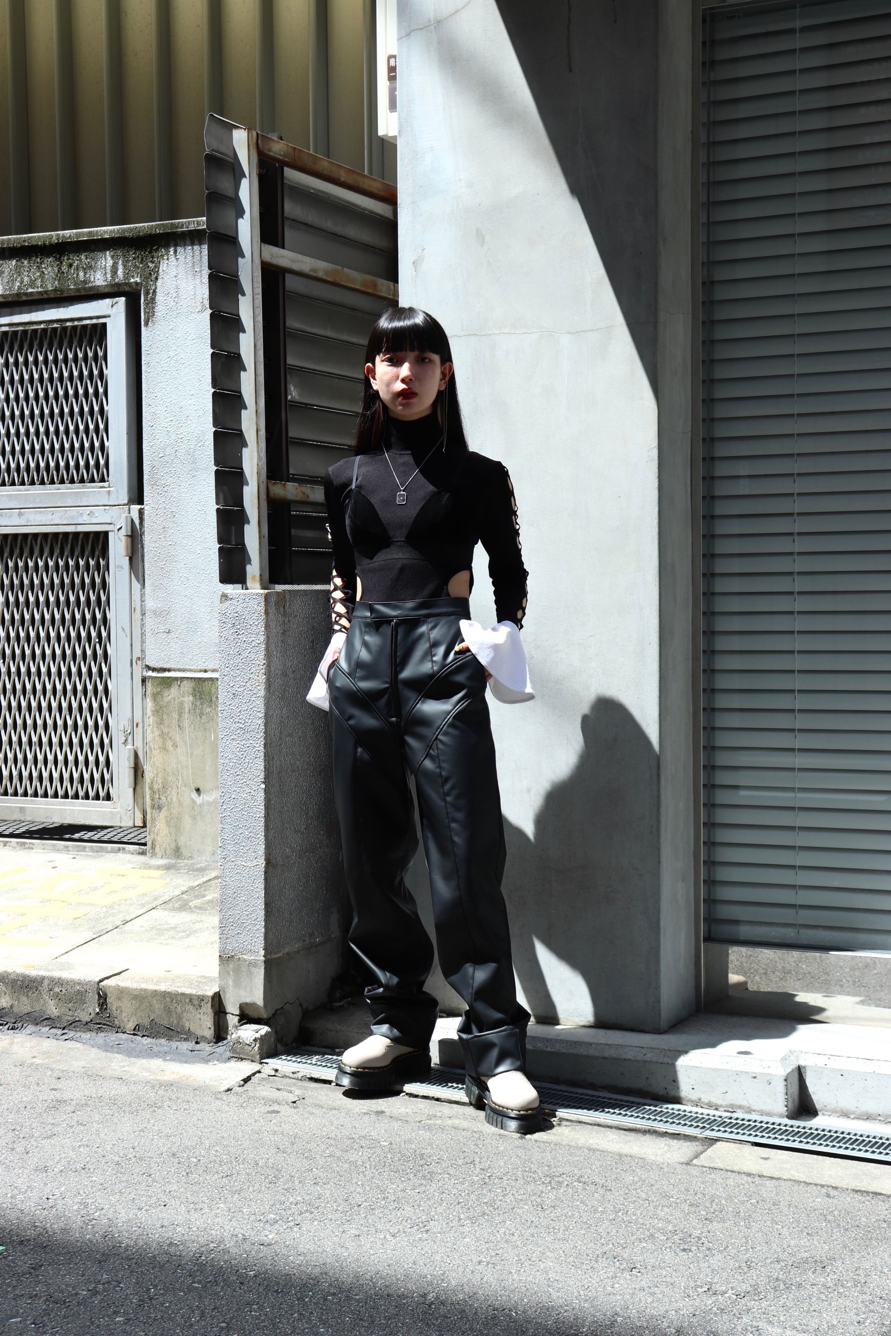 FETICO(フェティコ)のFAUX-LEATHER HIGH RISE TROUSERS(パンツ)の通販 