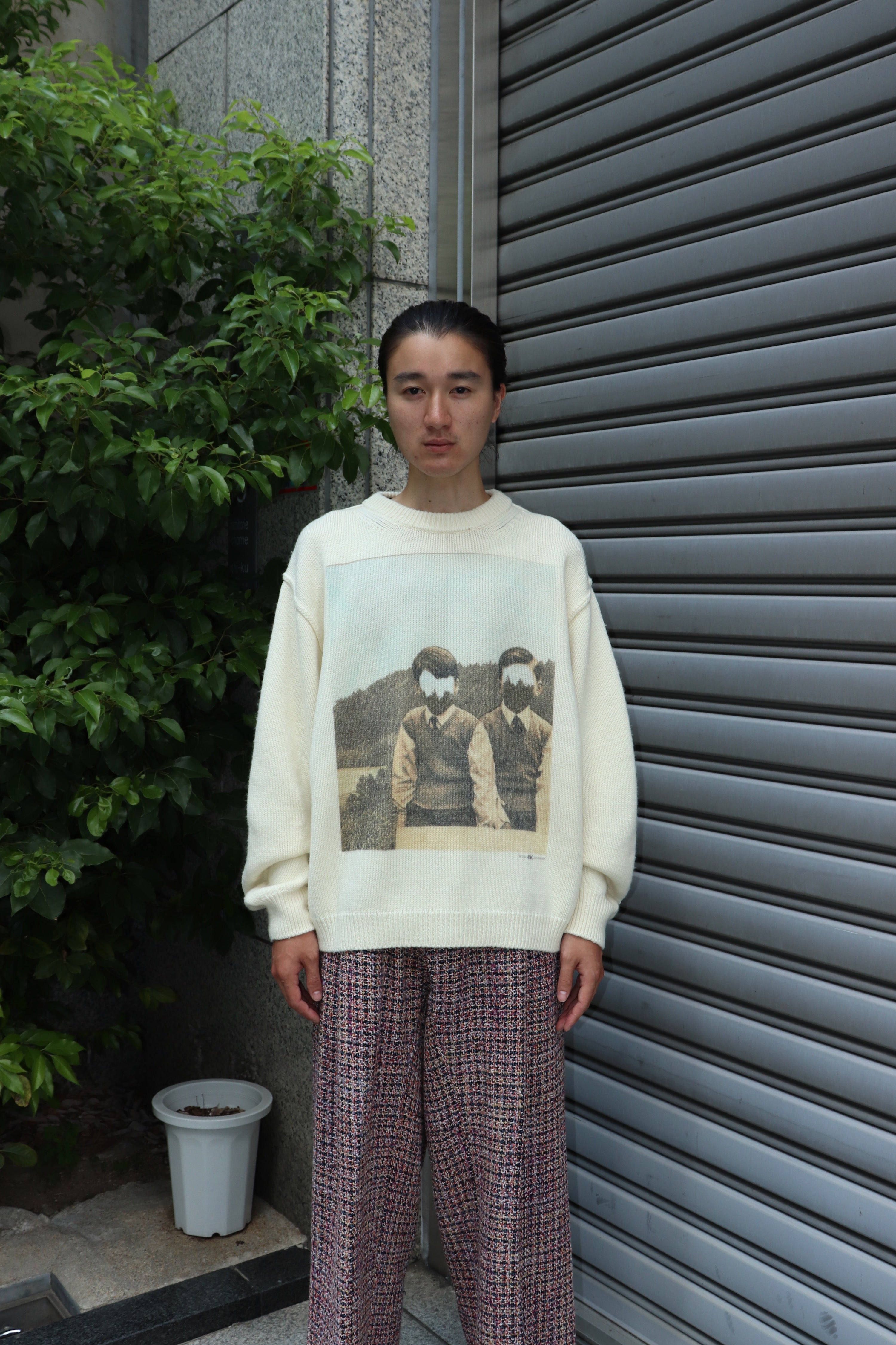 JOHN MASON SMITH(ジョンメイソンスミス)の5G WOOL CURVE SLEEVE PRINT KNIT  CREAM(ニット)の通販｜PALETTE art aliveのオンラインショップ – PALETTE art alive ONLINE STORE