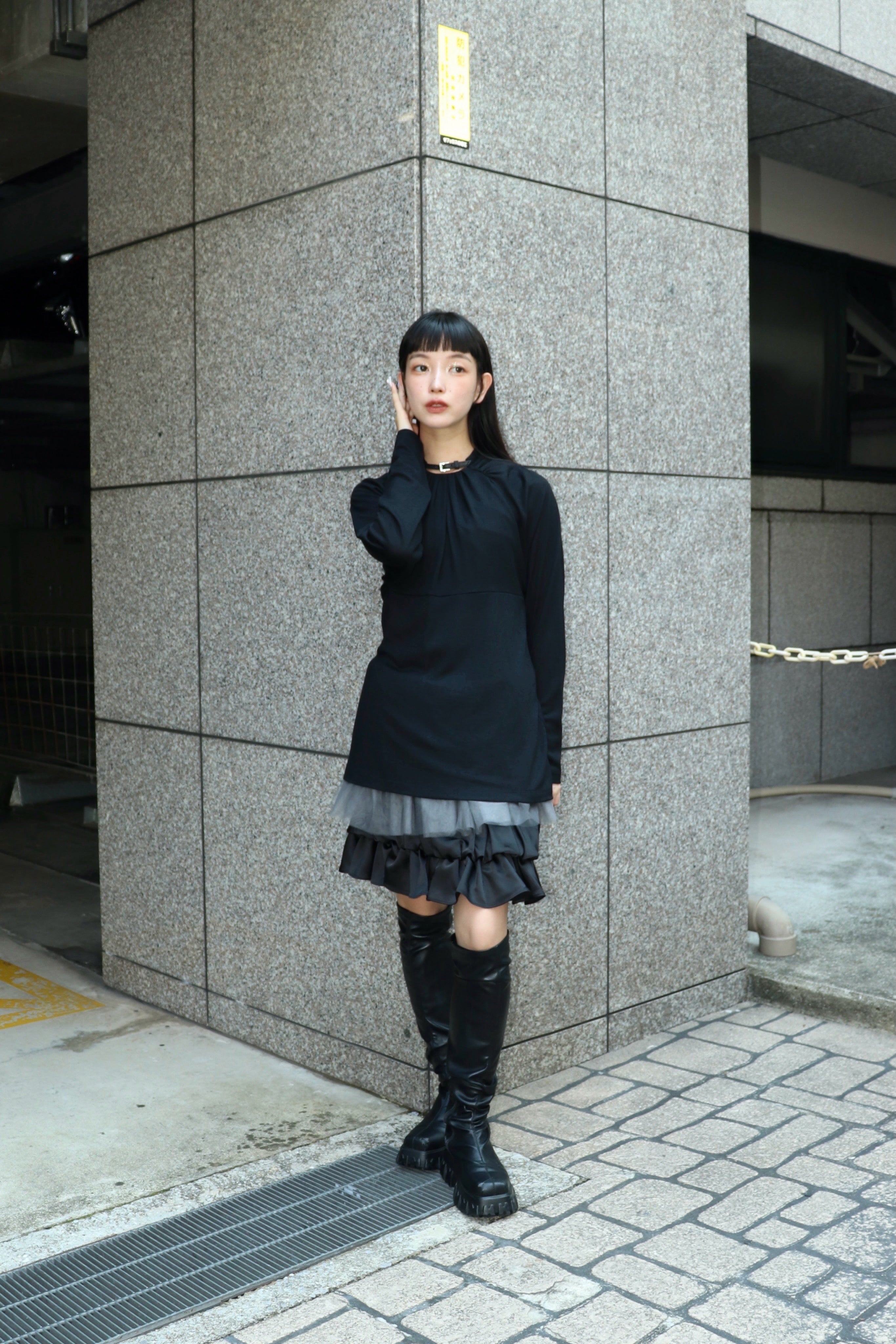 FETICO(フェティコ)のWool gathered long sleeve top BLACKの通販