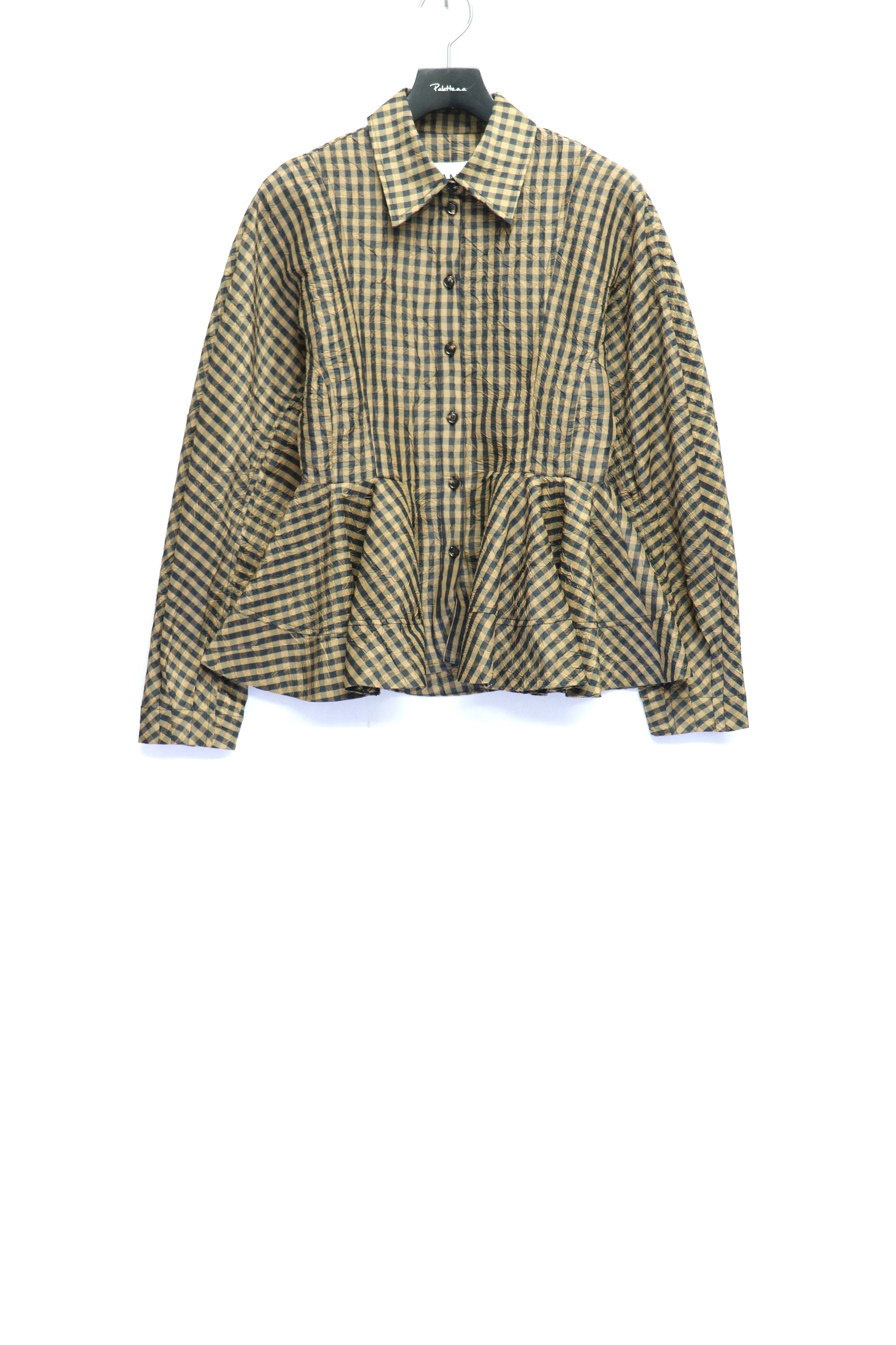 GANNI(ガニー)のCrinkled Taffeta Check Peplum Shirtの通販｜PALETTE