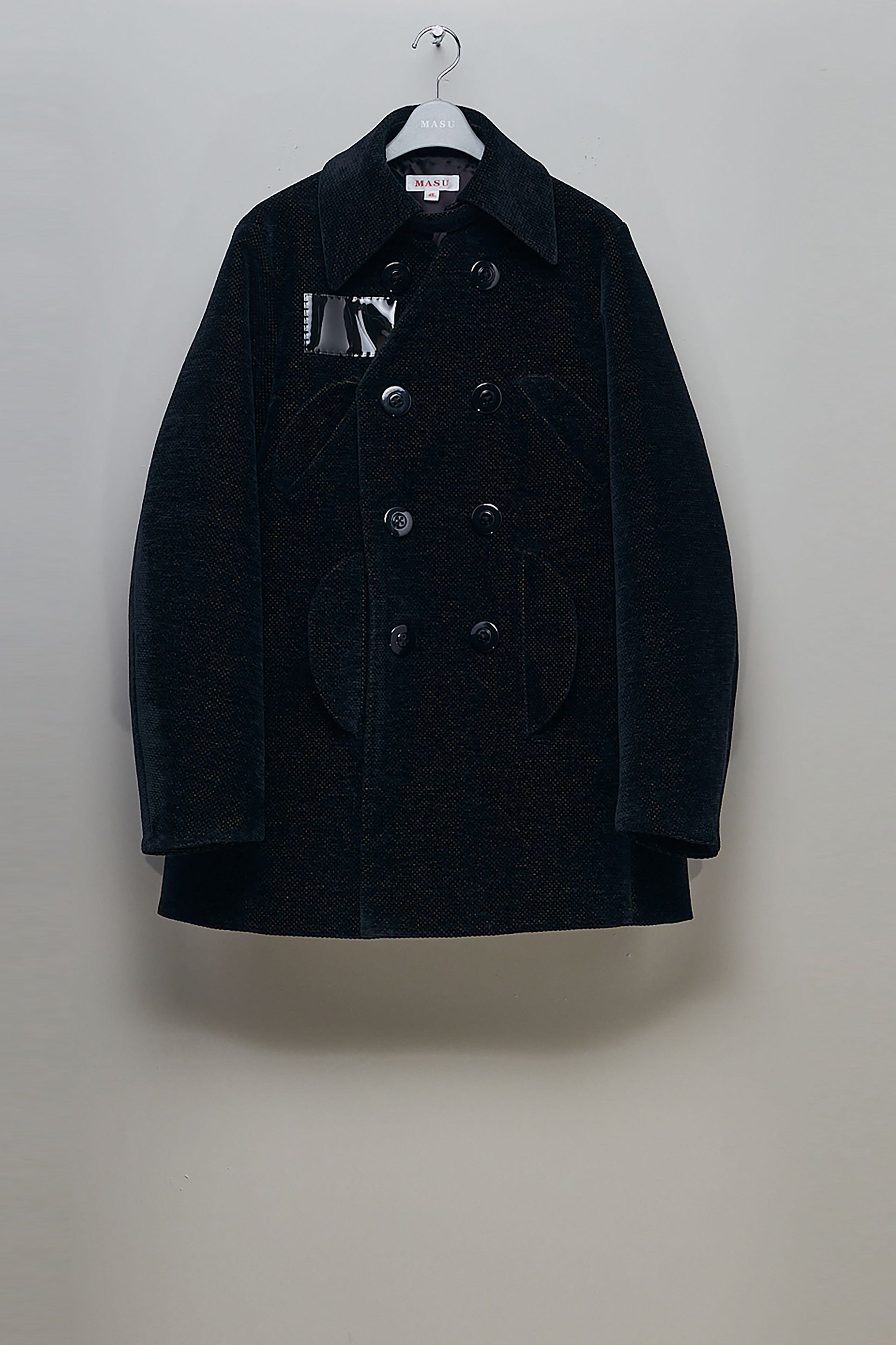 MASU(エムエーエスユー)のV NECK PEA COAT SILKY BLACK(アウター)の