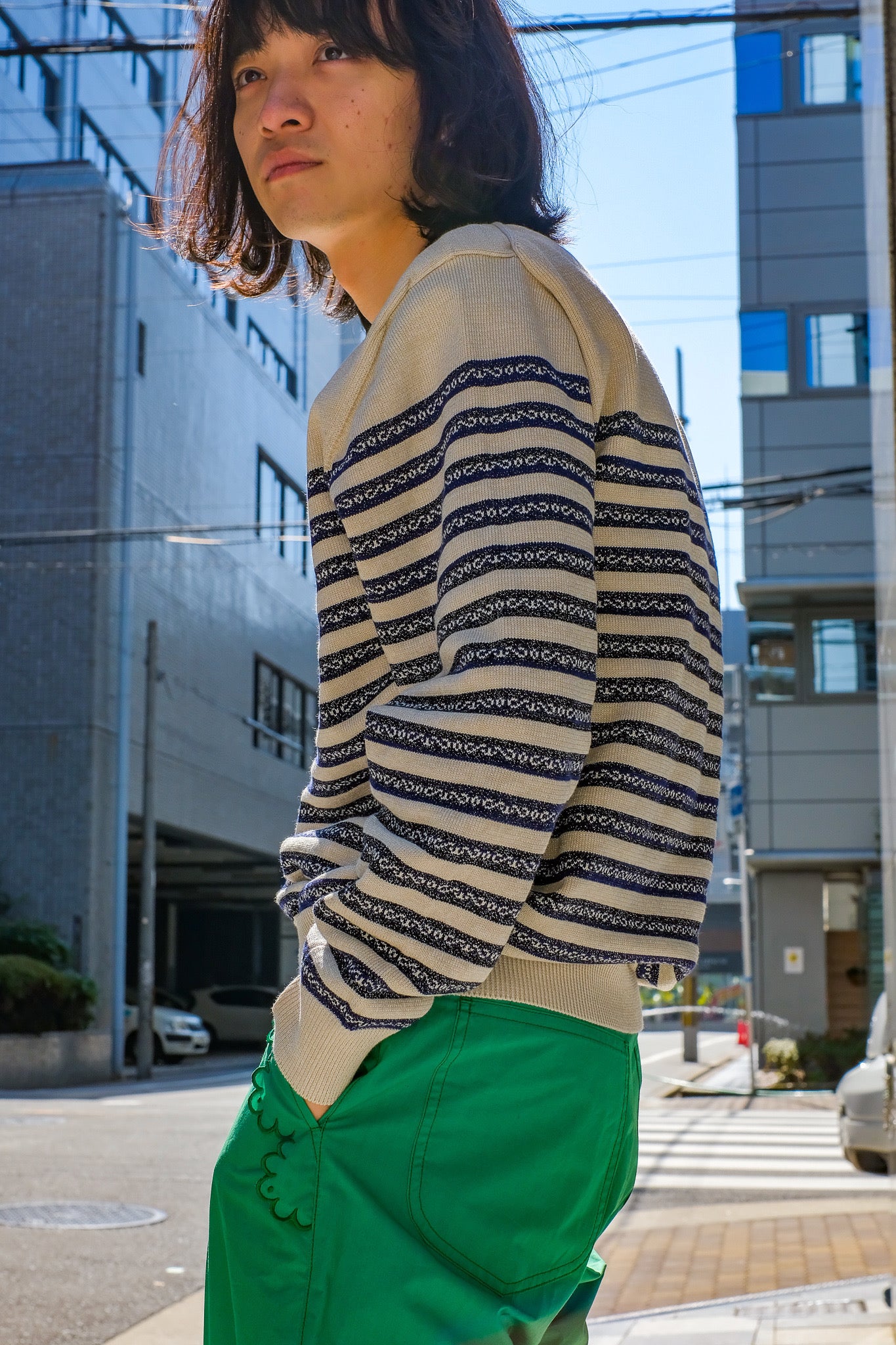 Taiga Igari(タイガ イガリ)の22ss Shine Border Knit OFF WHITEの通販