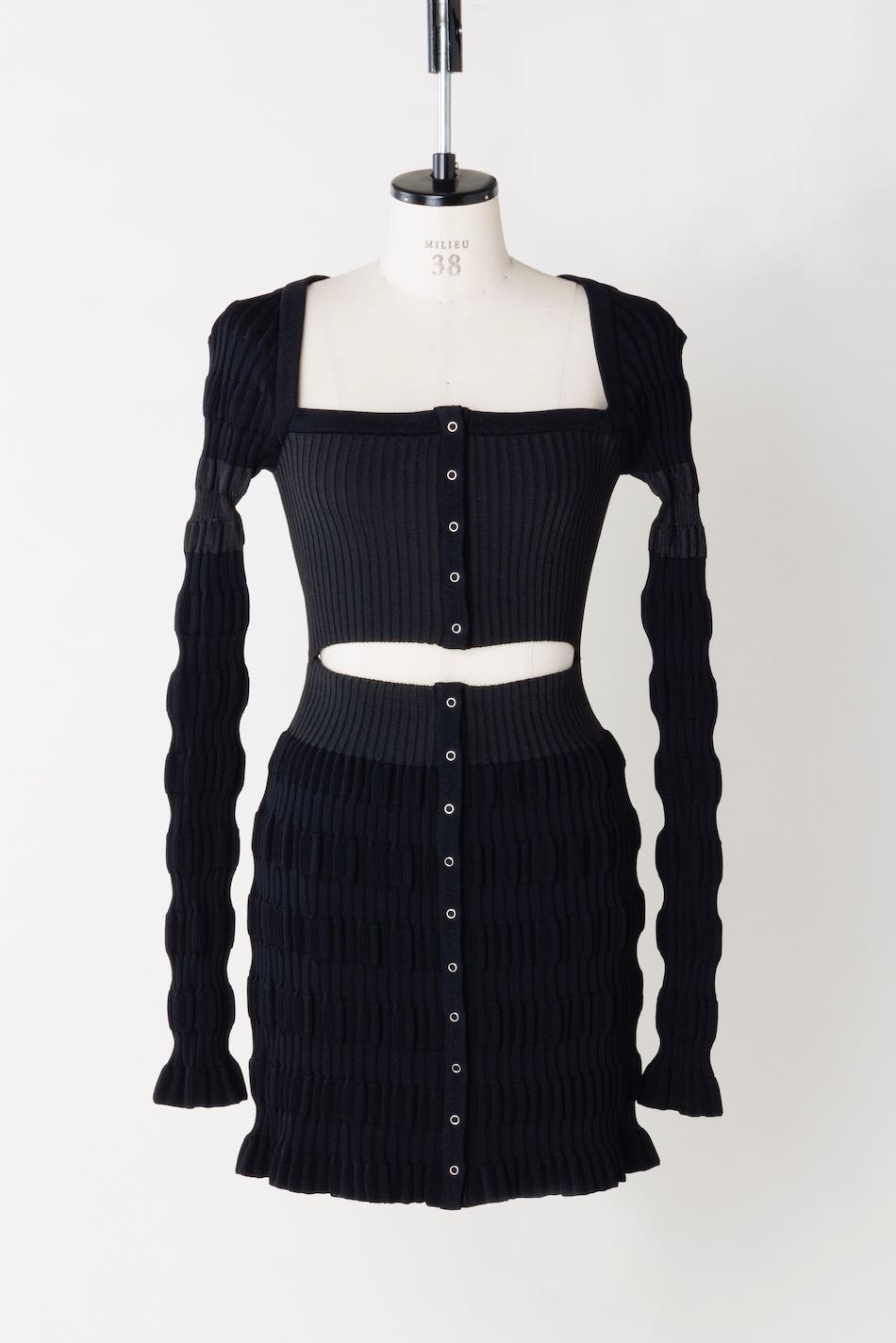 FETICO(フェティコ)のSTRIPE KNIT CARDIGAN BLACK(ニットドレス)の通販