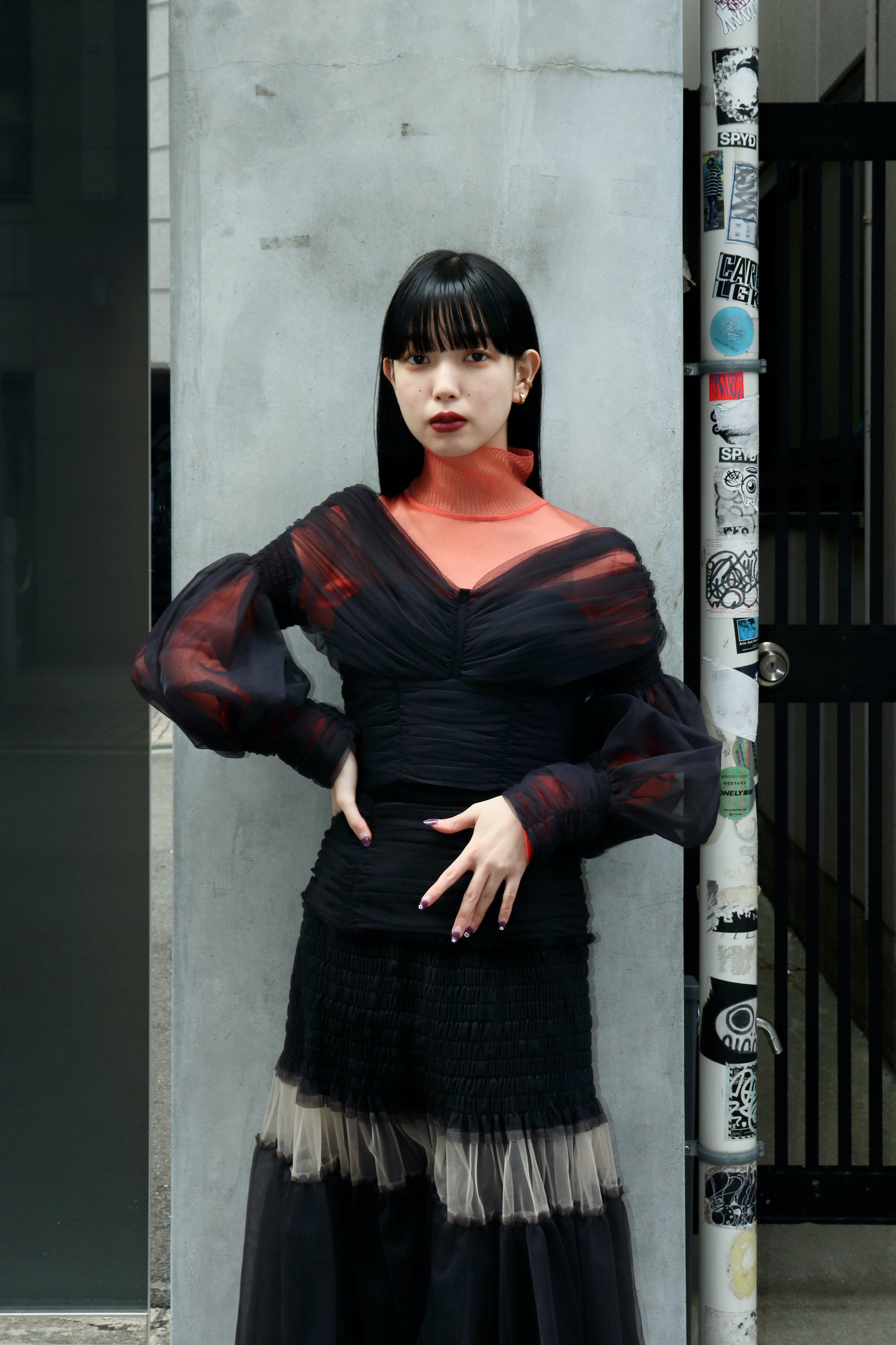FETICO(フェティコ)のMUTTON SLEEVE TULLE BLOUSE BLACKの通販