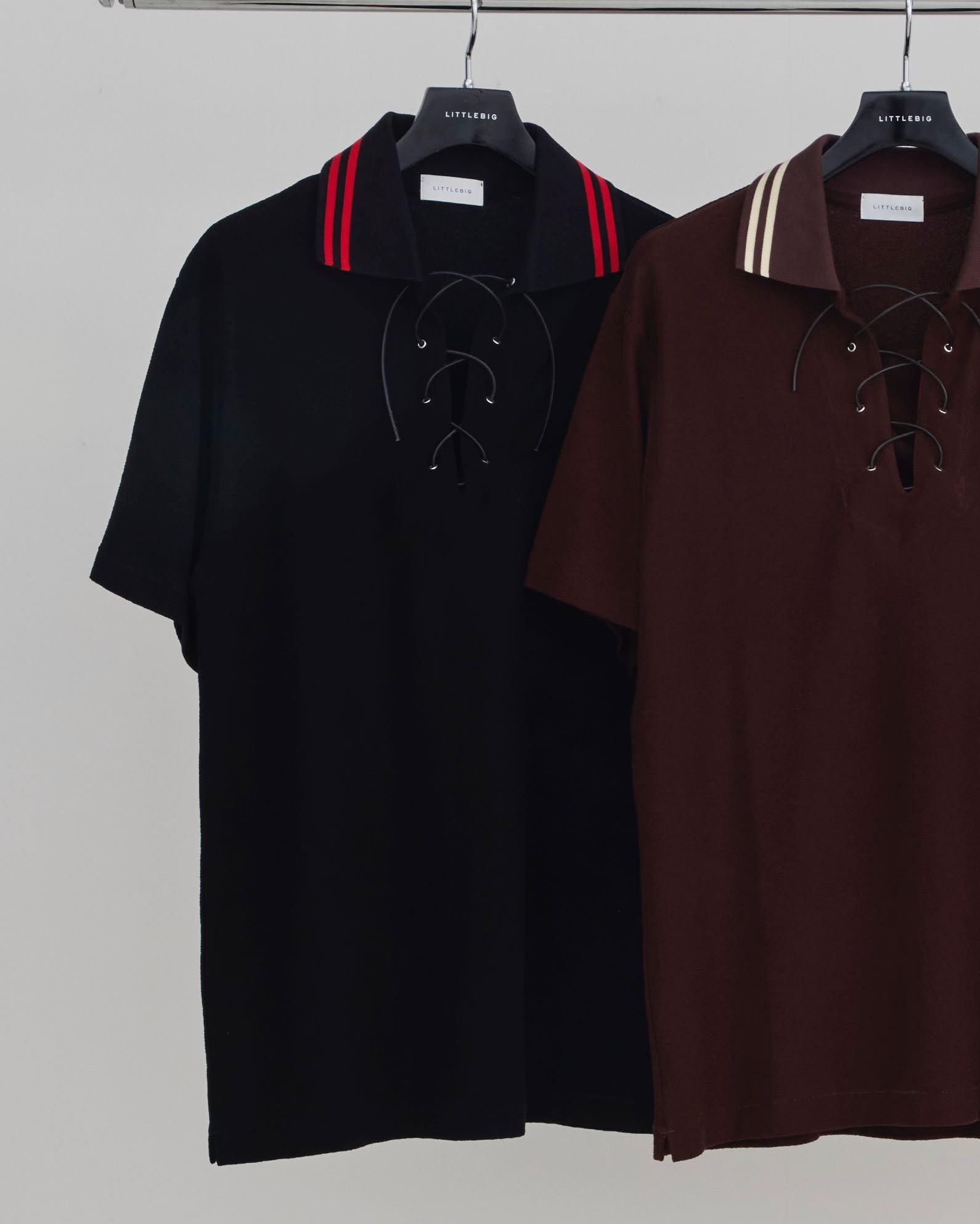 LITTLEBIG(リトルビッグ)のS/S Lace-Up Polo SH Black or Brown(シャツ