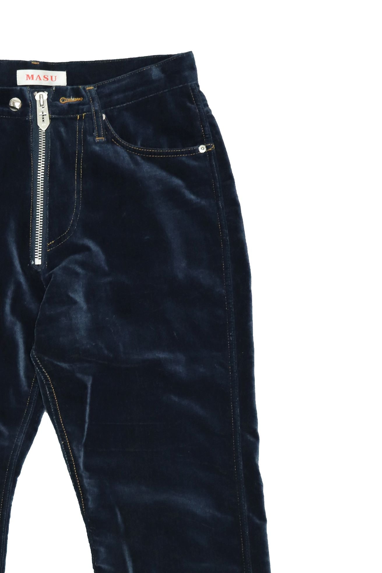 Masu's Indigo Velvet Flare Jeans mail order | Palette Art