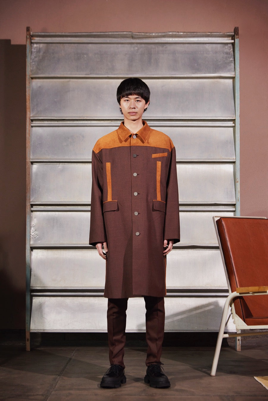 YUKI HASHIMOTO(ユウキハシモト)のCOMBINED COAT DARK ORANGEの通販