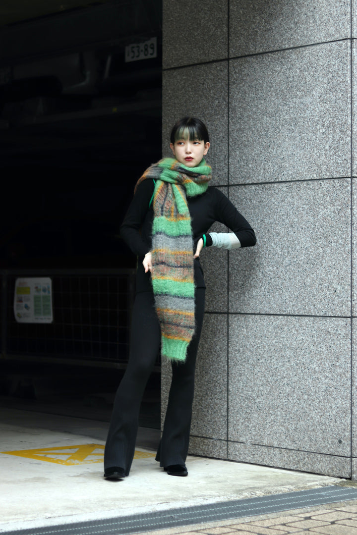 PERVERZE 21AW STRIPE MOHAIR WIDE TOP AND SCARF
