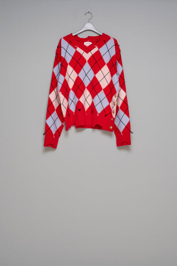MASU  DIAMOND SCRAPED SWEATER(RED)
