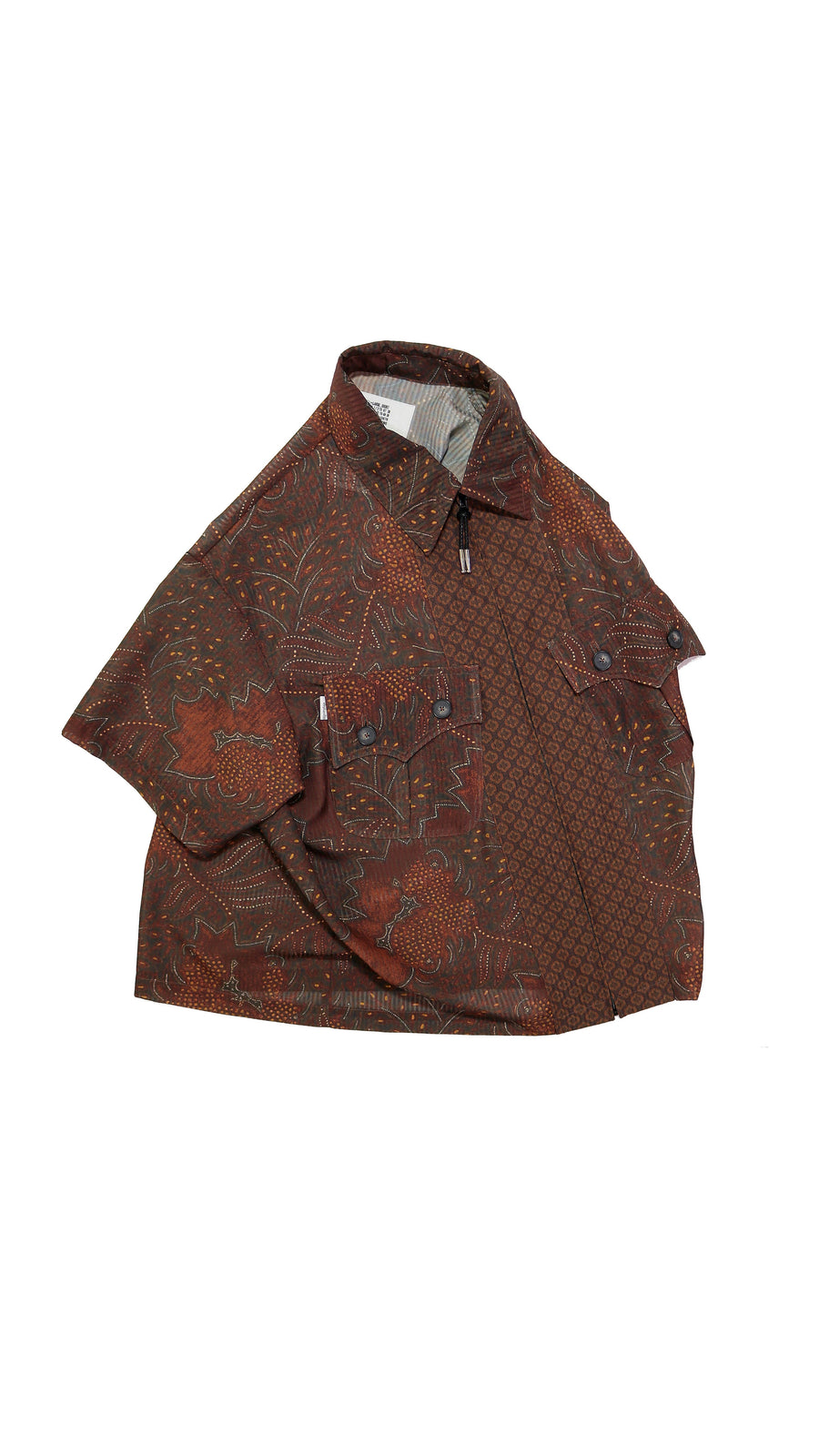 elephant TRIBAL fabrics  FRONT PANEL ZIP SHIRT(ORANGE / BROWN)