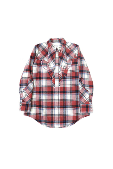 HOMMENA  Scarf Collar Western Shirt(CHECK RED)