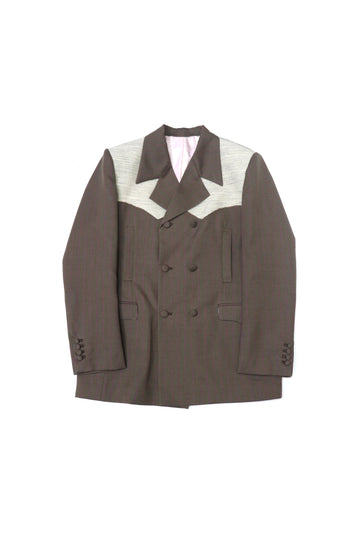 HOMMENA  Frillrd Western Double Breasted Jacket(BROWN)