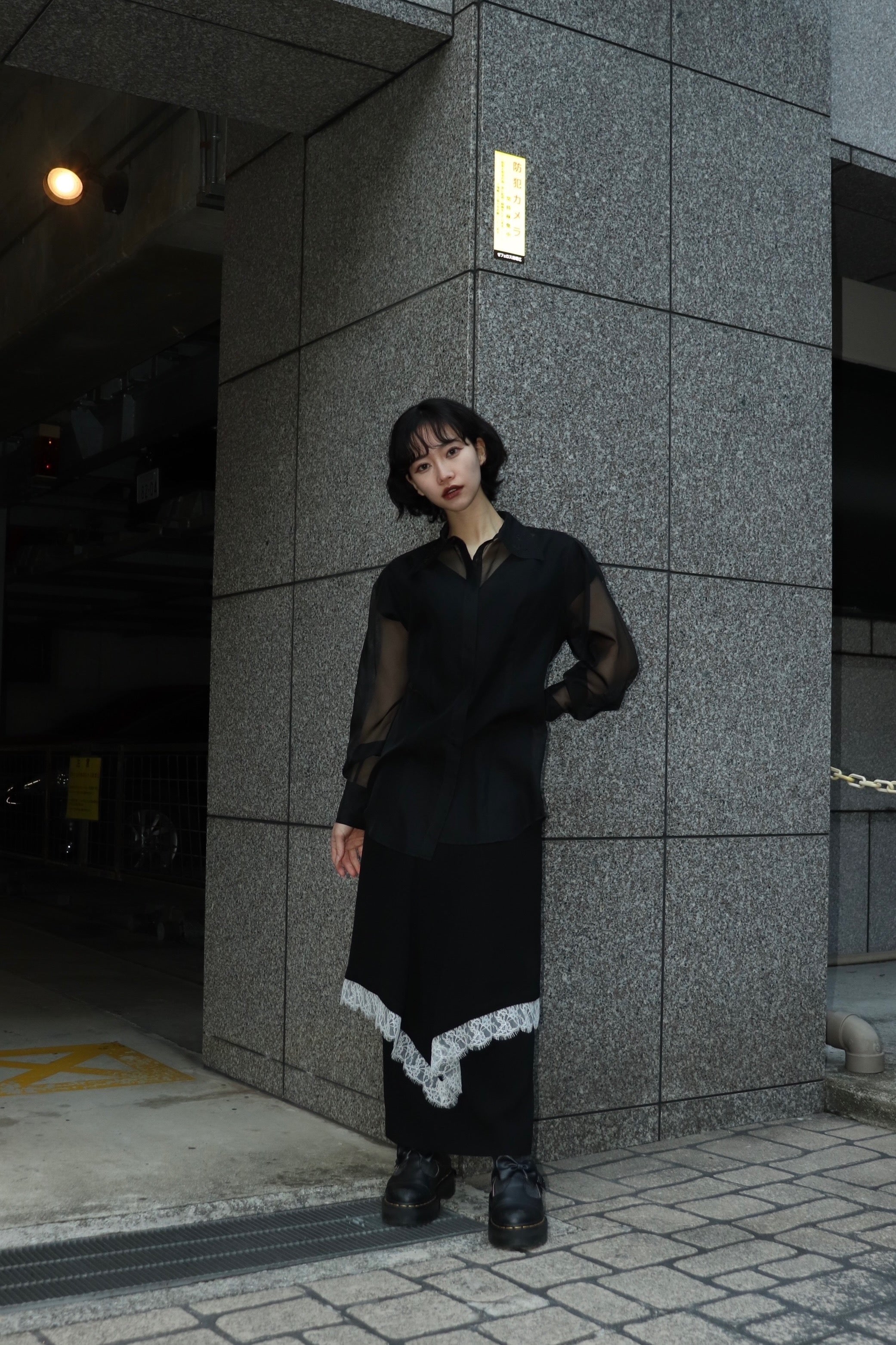 トップス FETICO sheer rose top black FETICO(フェティコ)のROSE EMBROIDERED SHEER SHIRT(シャツ)の通販