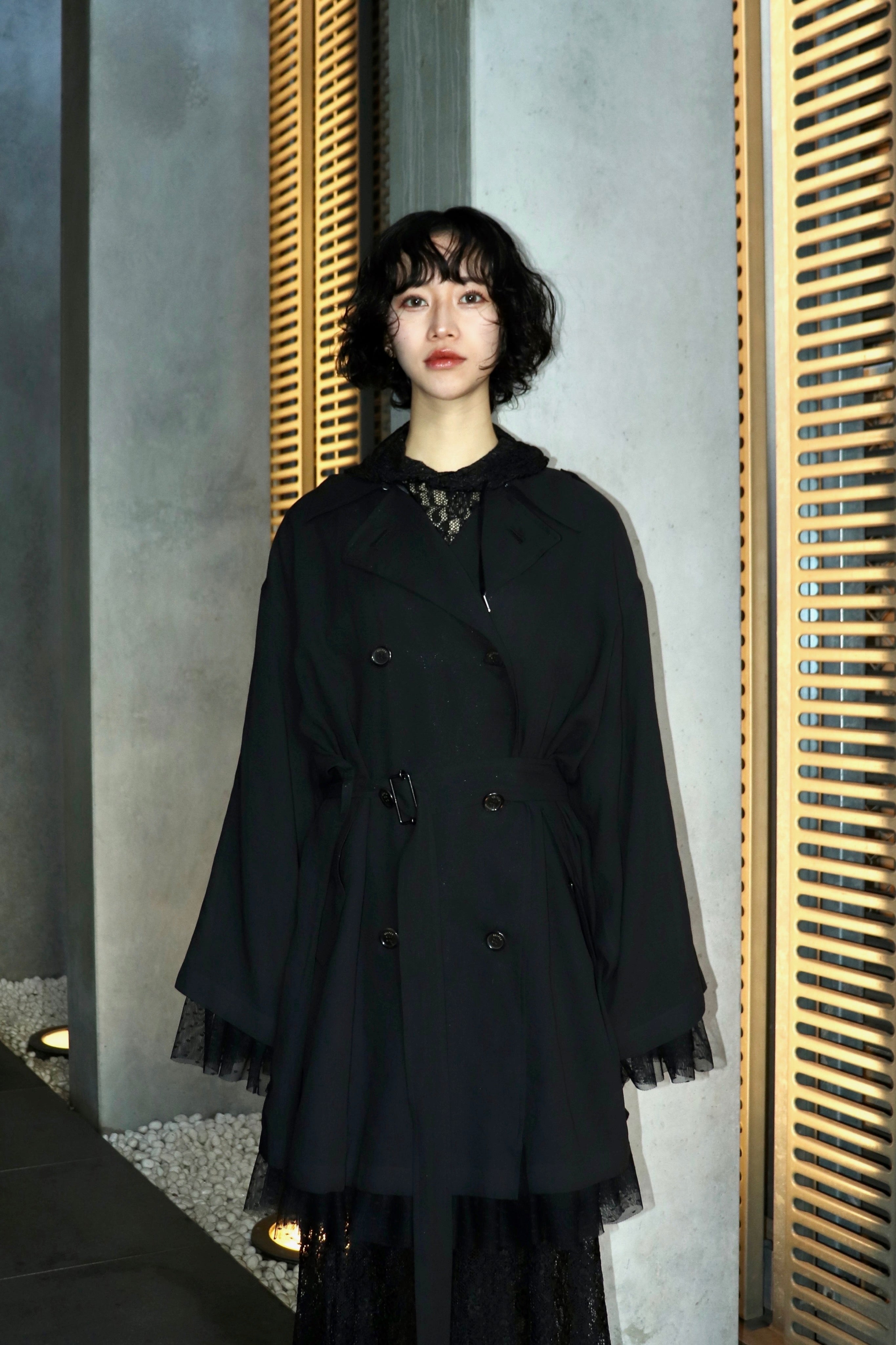 BELPER(ベルパー)のTULE LAYER TRENCH COAT BLACK(コート)の通販 BELPER(ベルパー)のTULE LAYER TRENCH COAT BLACK(コート)の通販