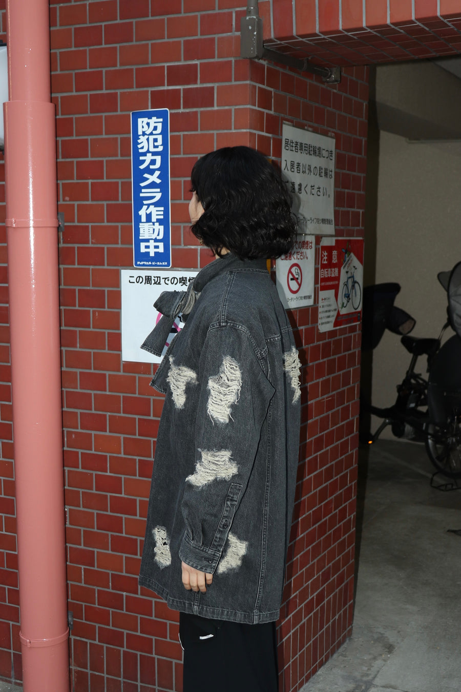 BELPER  DENIM BOWTIE BLOUSE(BLACK)