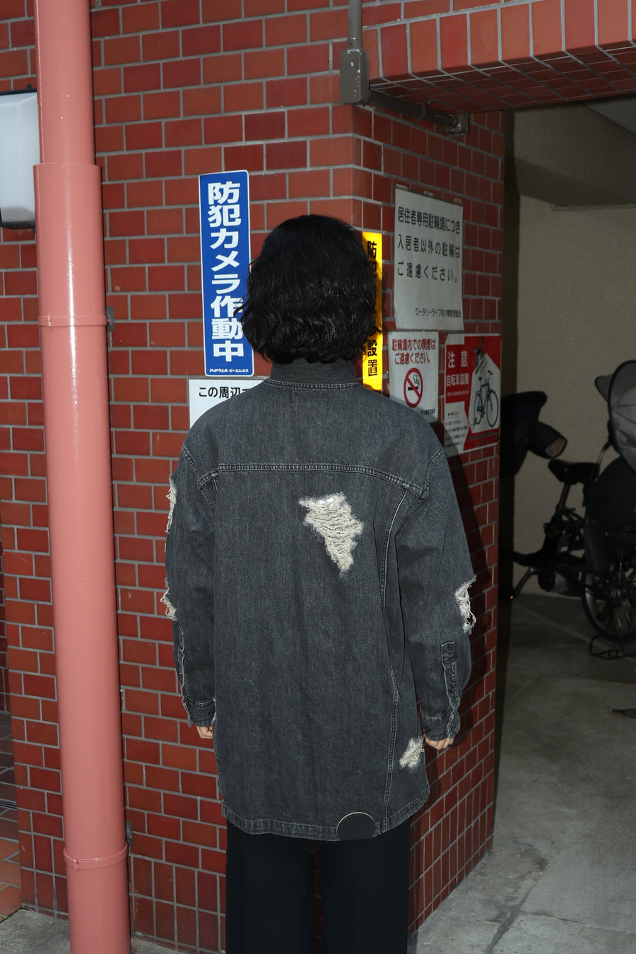 BELPER  DENIM BOWTIE BLOUSE(BLACK)