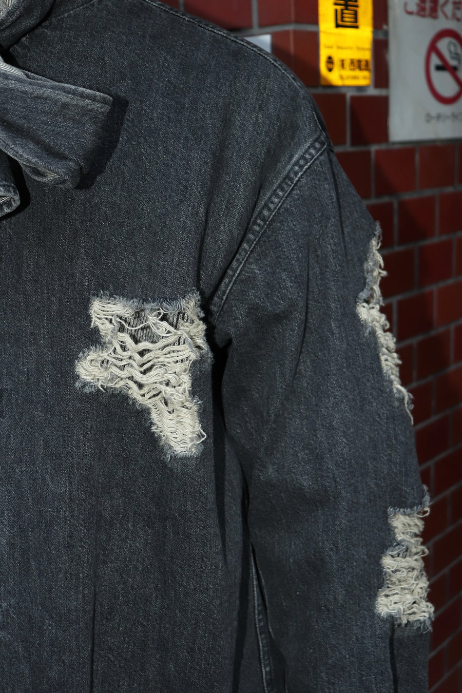 BELPER  DENIM BOWTIE BLOUSE(BLACK)