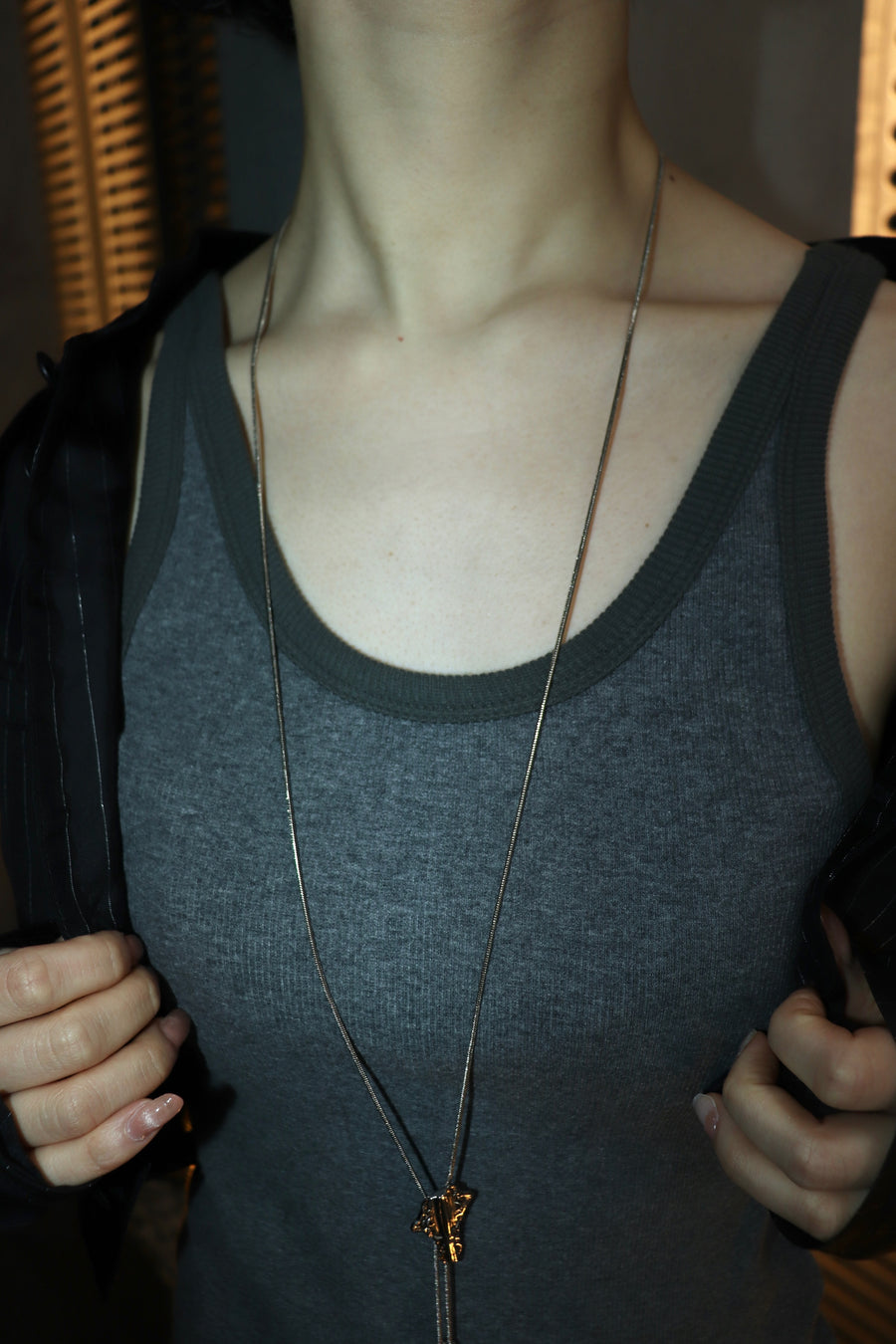 BELPER  OFF SHOULDERS SKIRT(CHARCOAL)