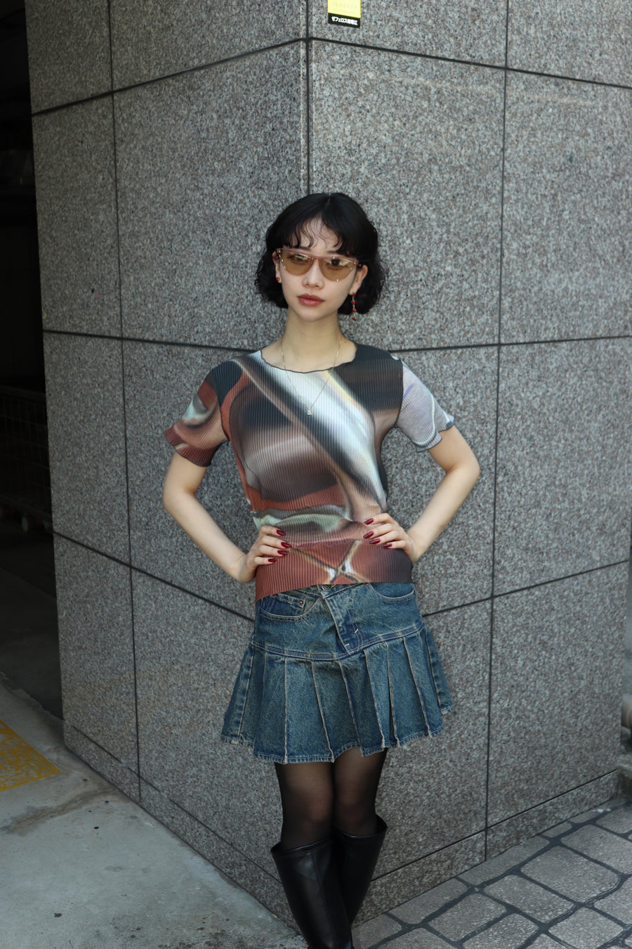 kotohayokozawa  GRAPHIC WAVE TOP(BROWN)