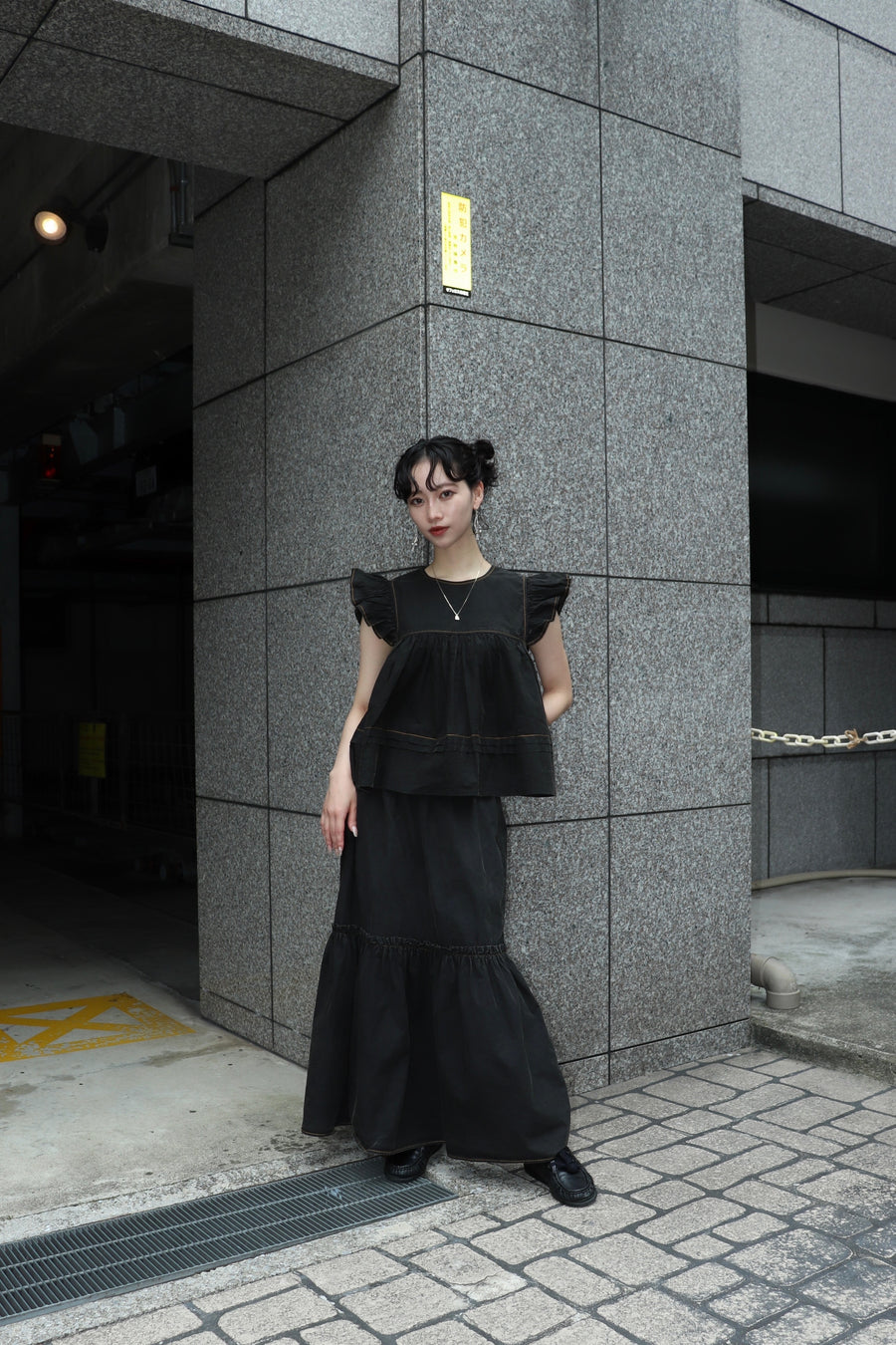 GANNI  Garment Dyed Cotton Frill Sleeve Top