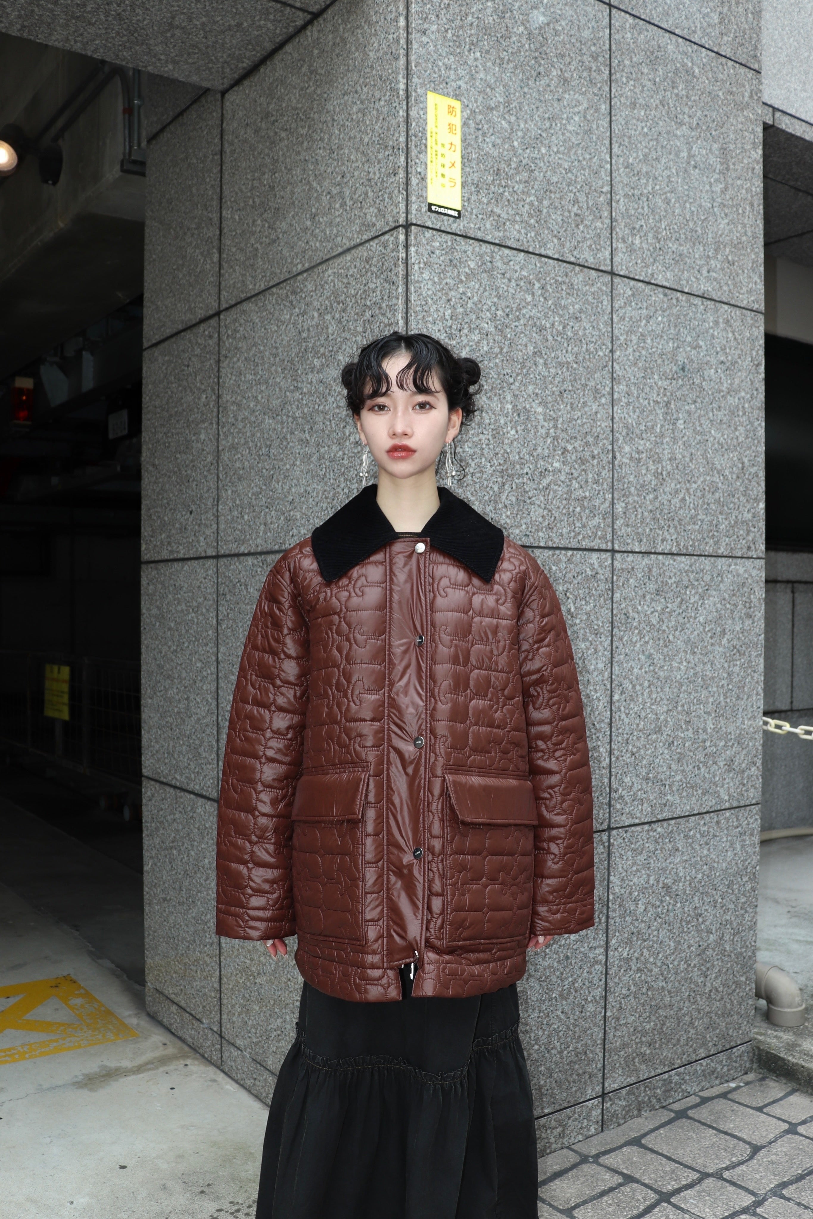 GANNI パイピング ブラウン パデッドジャケット GANNI Brown Oversized Puffer Jacket GANNI