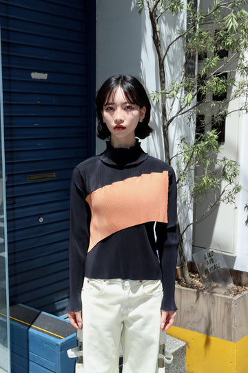 kotohayokozawa  SPIRAL WAVE LONG SLEEVE TOP HIGH NECK(BLACK)