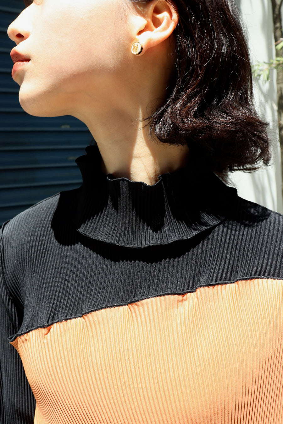 kotohayokozawa  SPIRAL WAVE LONG SLEEVE TOP HIGH NECK(BLACK)