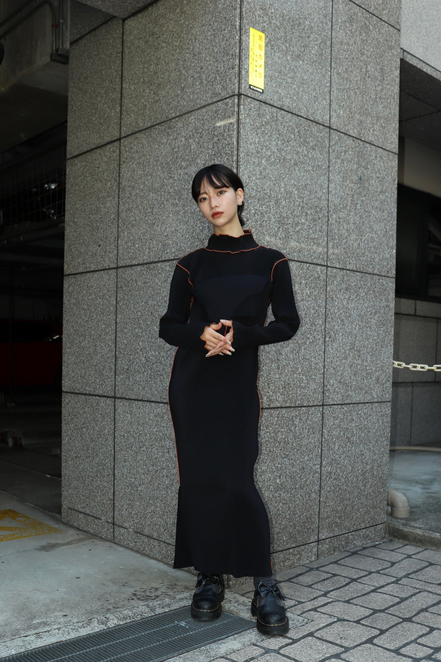 kotohayokozawa  T*D* WAVE LONG SLEEVE DRESS HIGH NECK(BLACK)