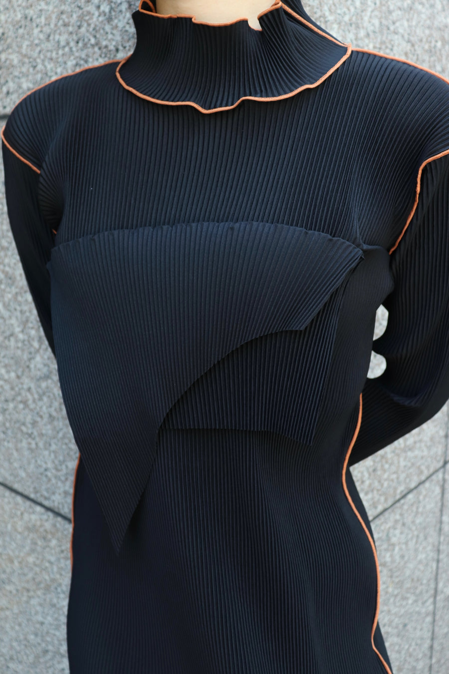kotohayokozawa  T*D* WAVE LONG SLEEVE DRESS HIGH NECK(BLACK)