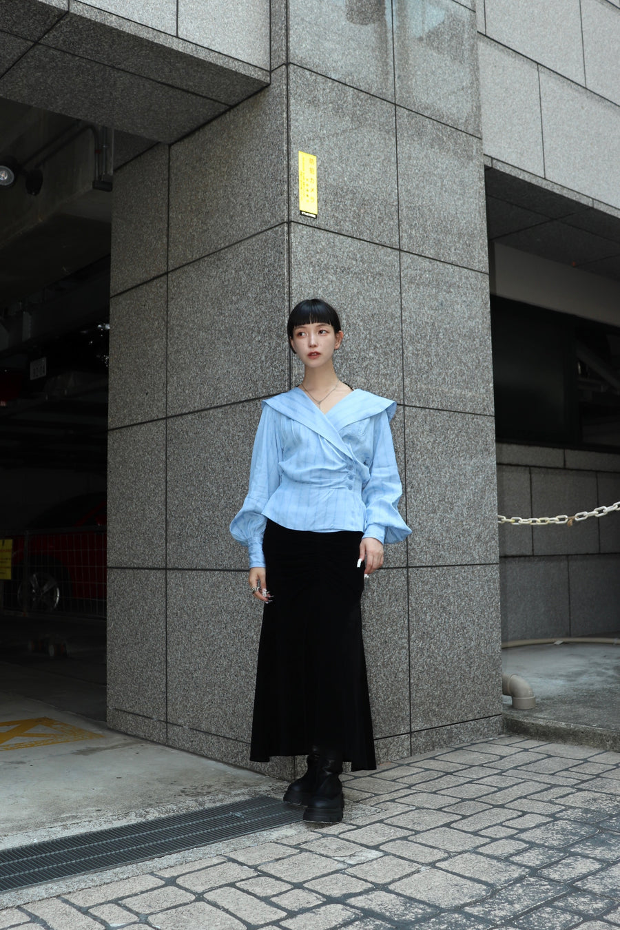 FETICO  ROSE jaquard stripe sailor collar blouse(BLUE)