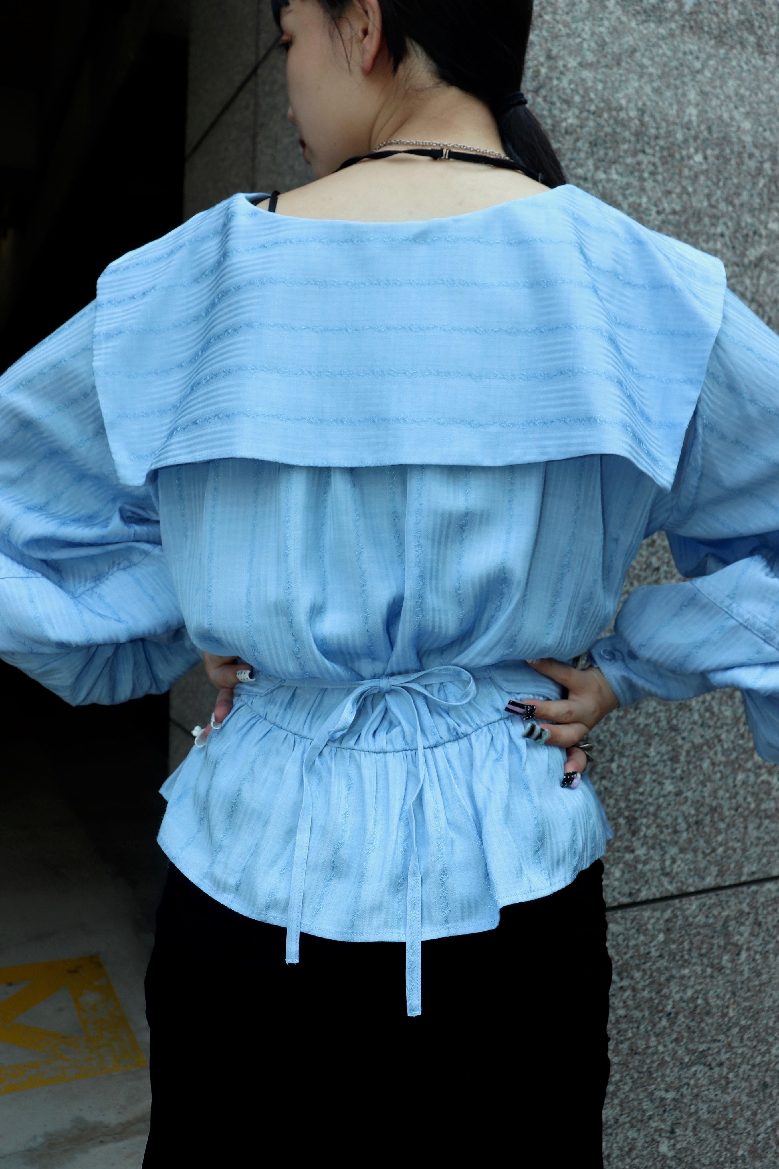 FETICO(フェティコ)のROSE jaquard stripe sailor collar blouse BLUE