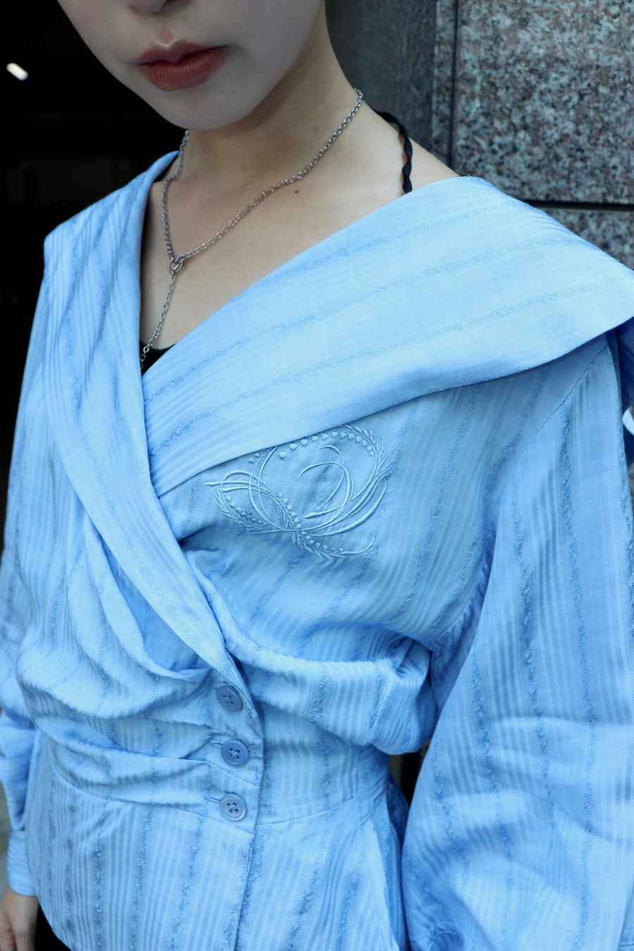 FETICO  ROSE jaquard stripe sailor collar blouse(BLUE)