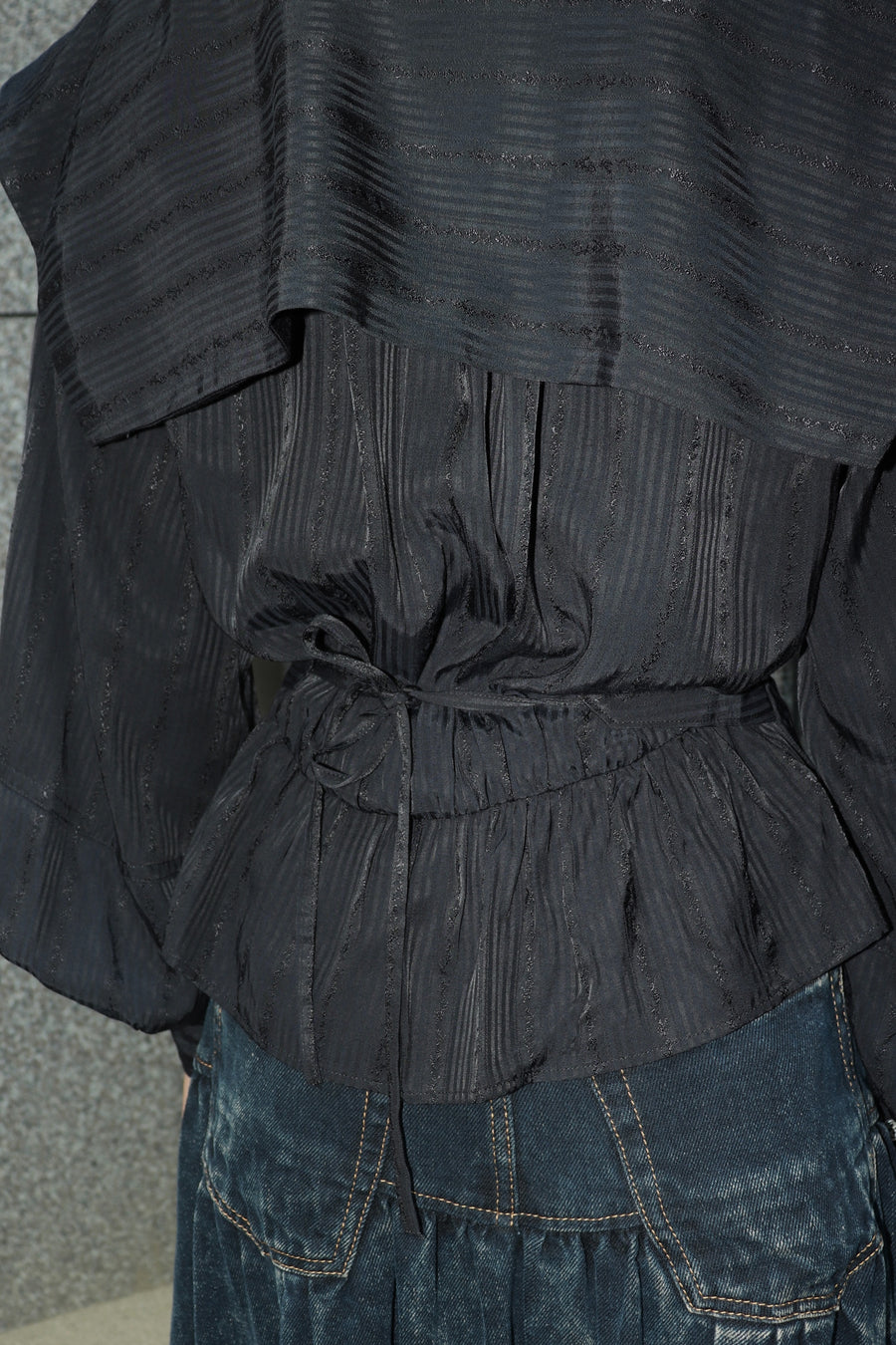 FETICO  ROSE jaquard stripe sailor collar blouse(BLACK)