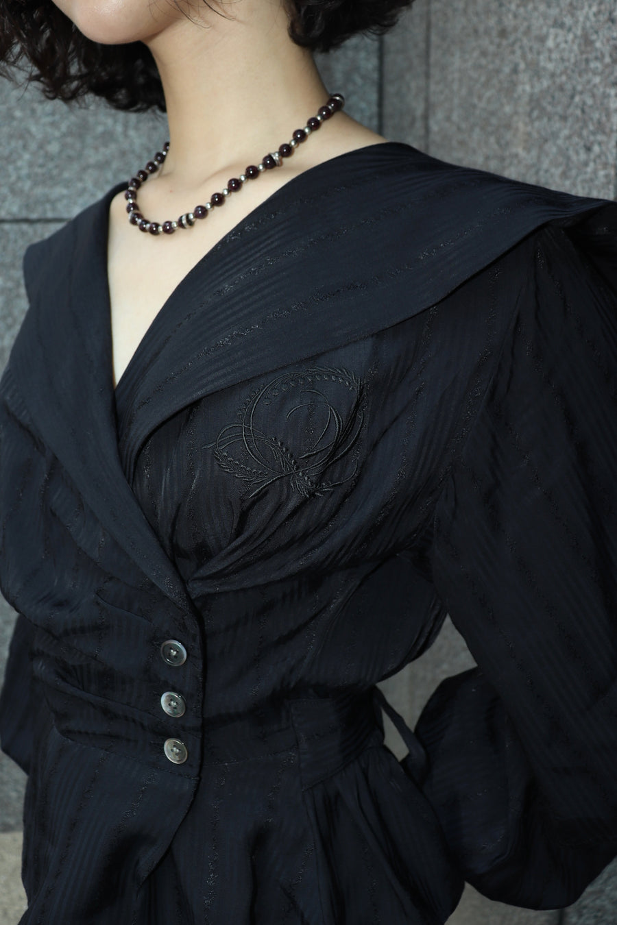 FETICO  ROSE jaquard stripe sailor collar blouse(BLACK)