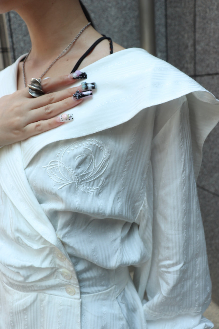 FETICO  ROSE jaquard stripe sailor collar blouse(OFF WHITE)