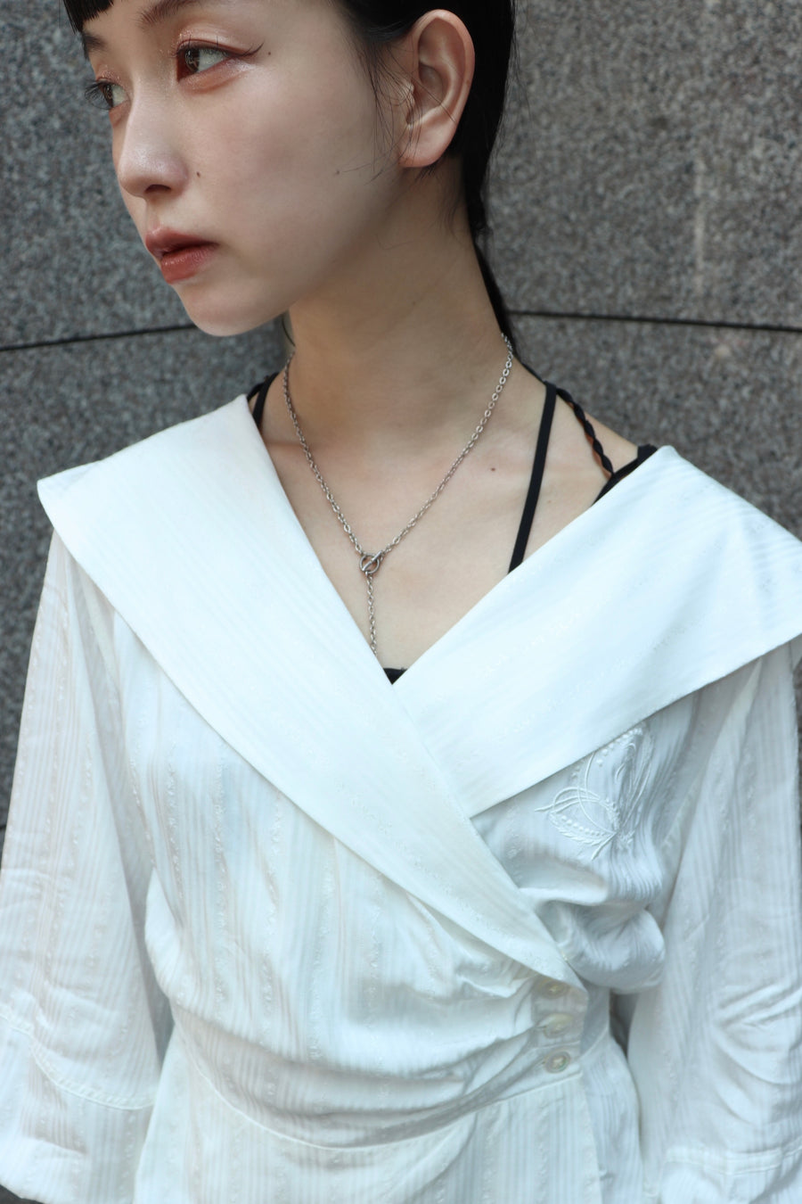 FETICO  ROSE jaquard stripe sailor collar blouse(OFF WHITE)