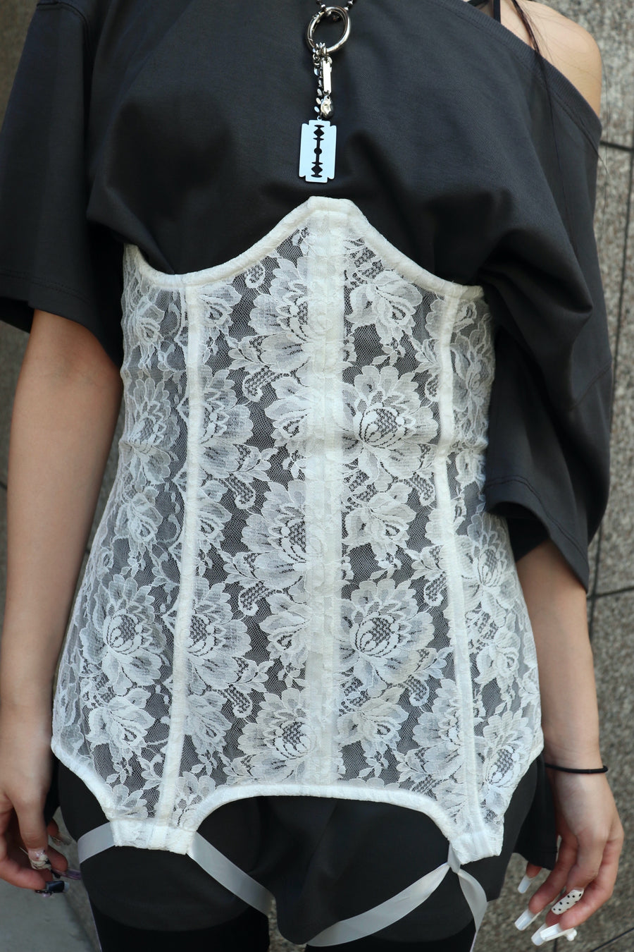 SHIORI MIKATA  lace body corset(WHITE)