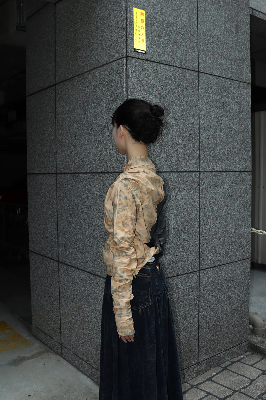 GANNI  Printed Stretch Cotton Ruched Top