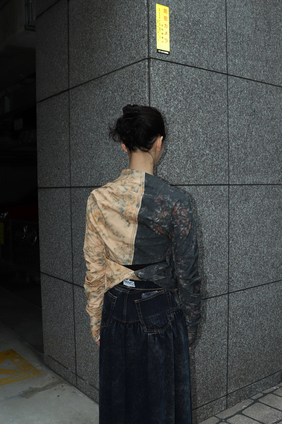 GANNI  Printed Stretch Cotton Ruched Top