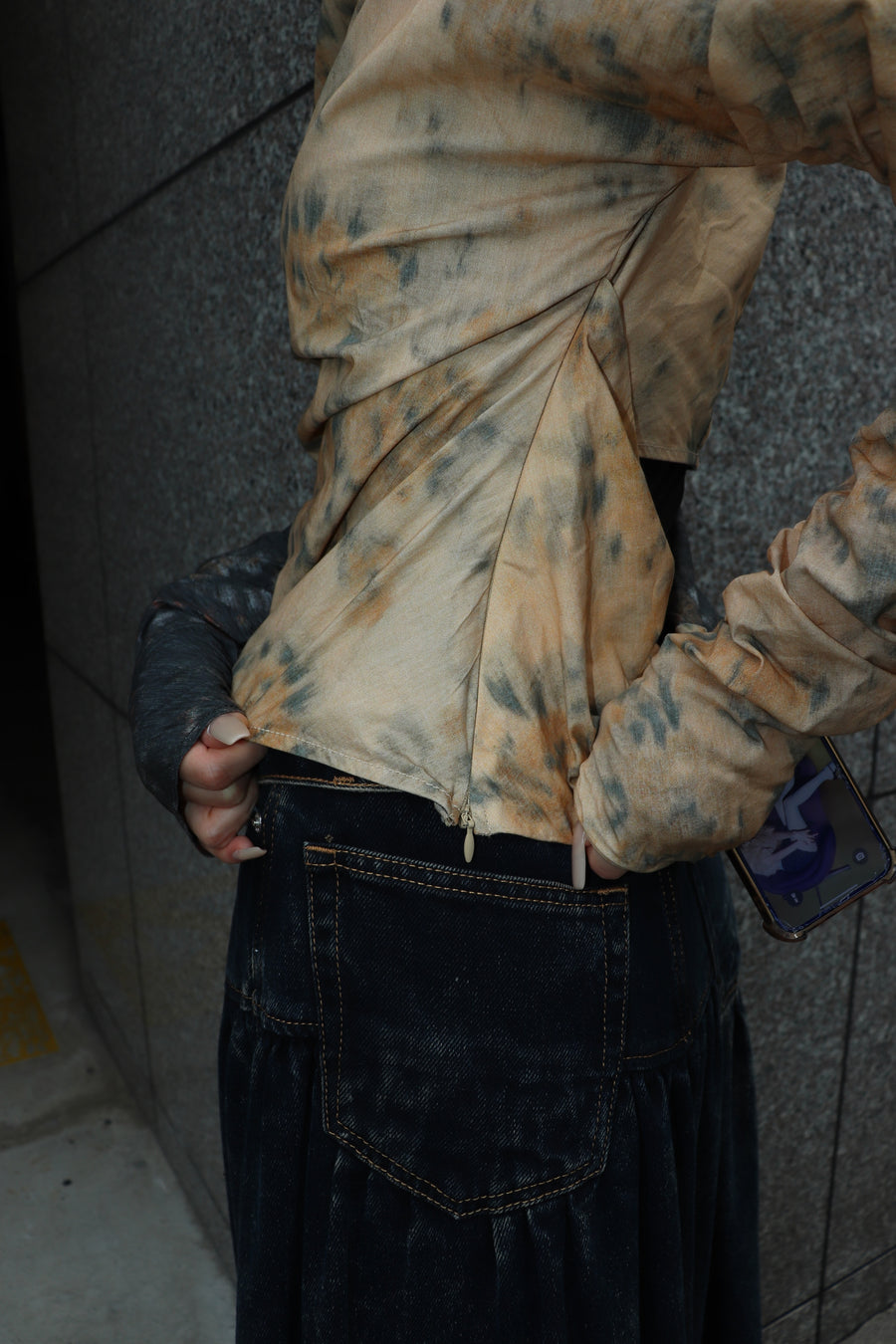 GANNI  Printed Stretch Cotton Ruched Top